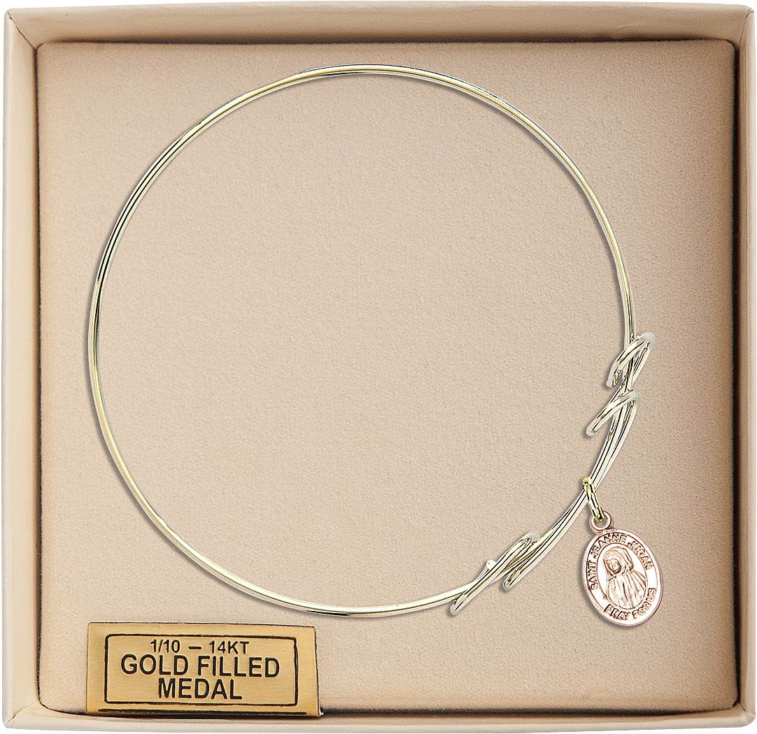 Gold-Filled Round Double Loop Bangle Bracelet with St. Jeanne Jugan Charm - Elegant Religious Jewelry for Women, Perfect for Church, Weddings & Everyday Wear