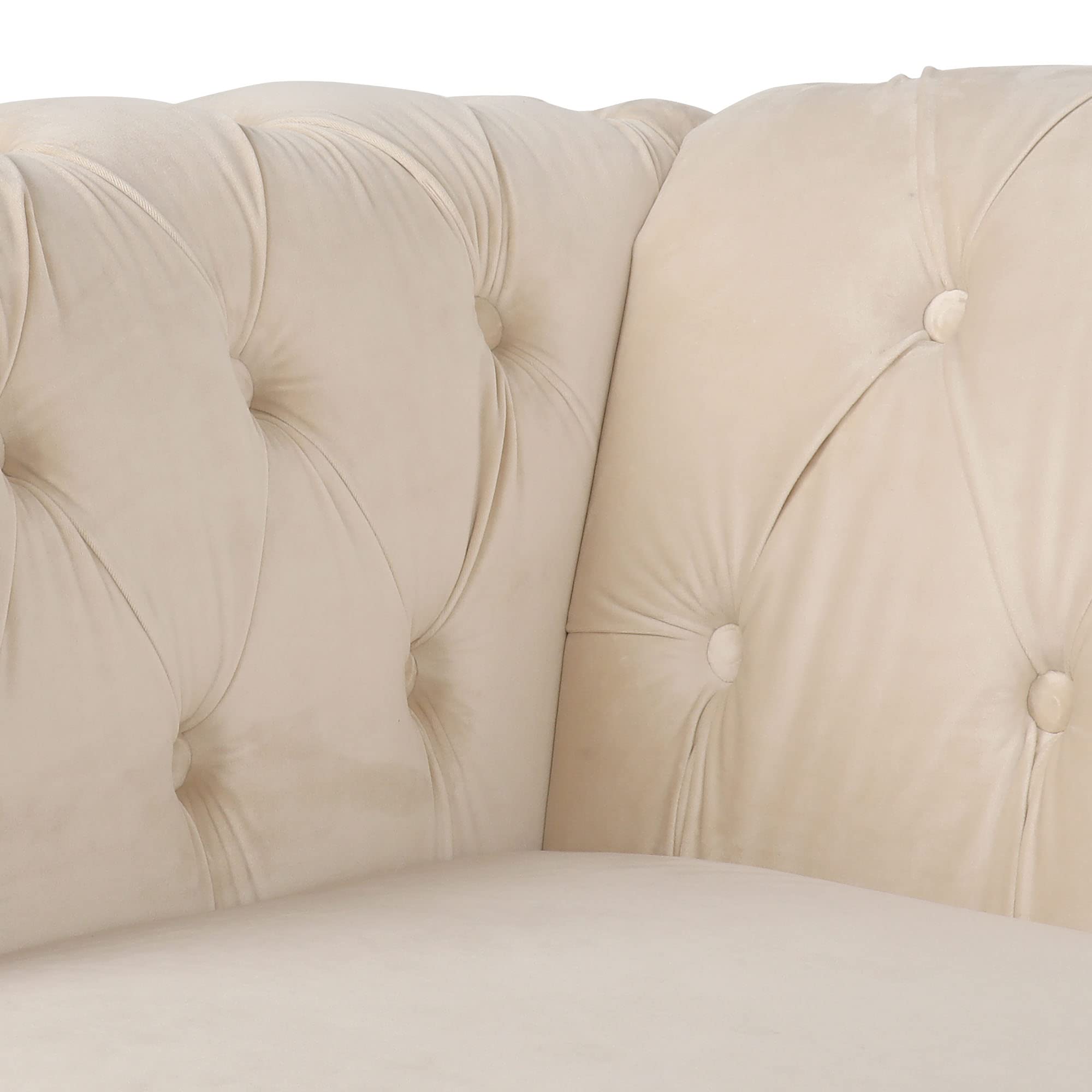 RARZOE Contemporary Velvet Chesterfield Chair - Tufted Button Accent Chair with Scrolled Arms & Nailhead Trim - Luxurious Velvet Upholstery for Living Room, Bedroom, Office - Perfect for Home Decor, Reading Nook & Cozy Sitting Area (Beige)