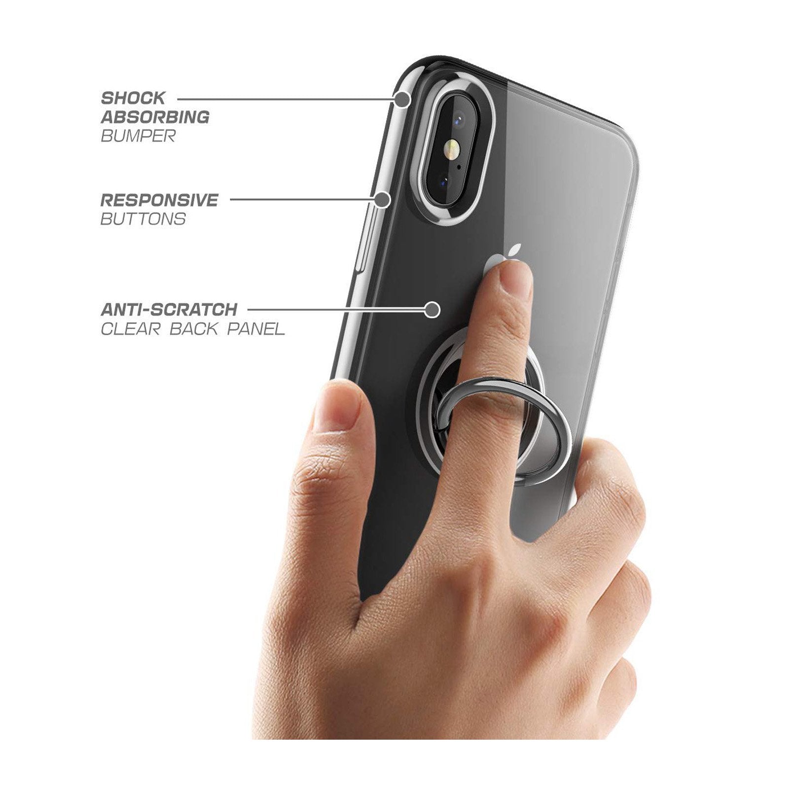 iPhone X / XS Unicorn Beetle Snap Ring Case - Shockproof Protective Cover with Built-in Screen Protector (Black) - Perfect for Outdoor Activities, Work & Daily Use