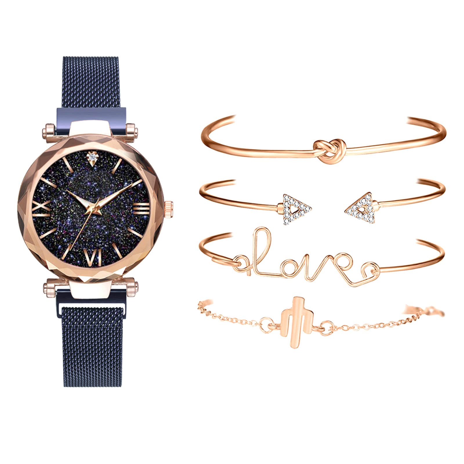 Stylish 5-Piece Women's Bracelet & Quartz Watch Set - Elegant Casual Jewelry for Everyday Wear, Office & Special Occasions