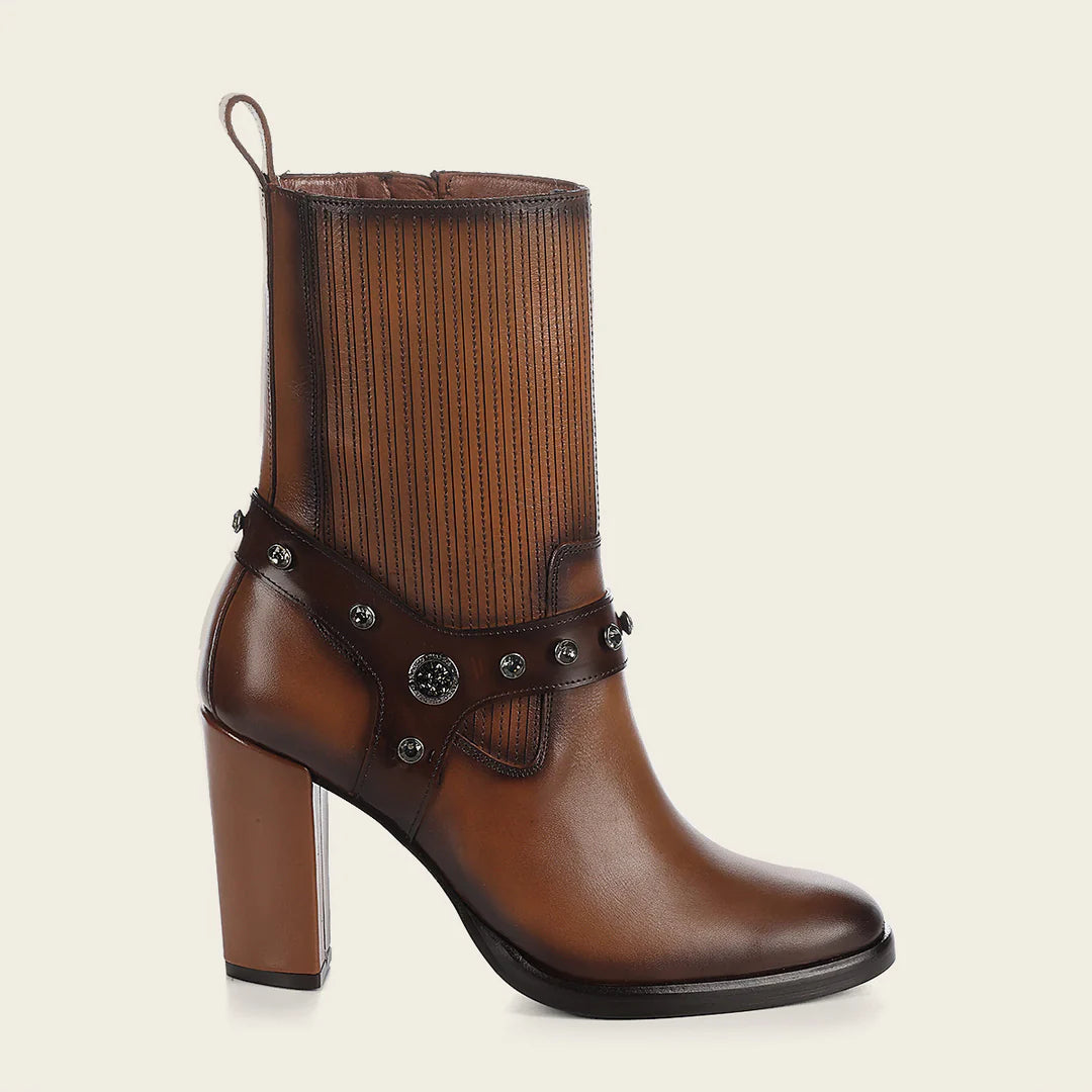 Franco Cuadra Women's Western Cowgirl Ankle Boots - Tobacco Brown Leather Boots for Country Dancing, Rodeo & Casual Wear
