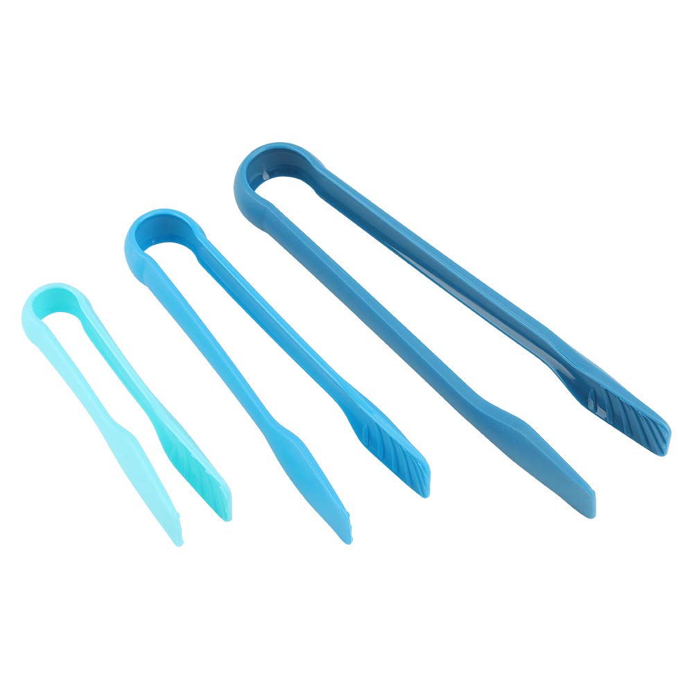3-Piece Plastic Bread Tongs Set - Multi-Colored Kitchen Cooking Utensils for BBQ, Salad, Baking (Blue) - Perfect for Serving, Grilling & Food Preparation