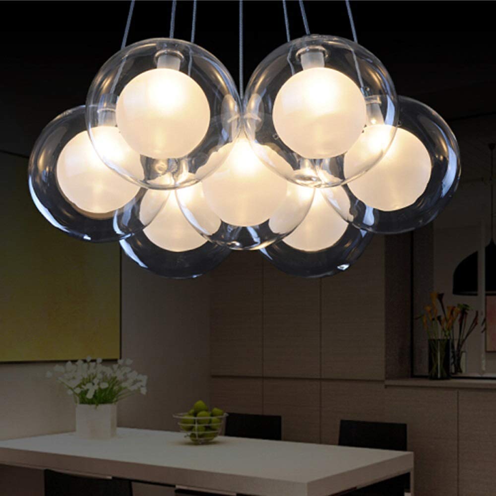Modern Minimalist Multi Glass Bubble Ball Chandelier - Artistic LED Lighting Fixture for Restaurant, Living Room, Bedroom & Kids Room - 7 Balls Design (Perfect for Dining Areas, Lounge Spaces & Nursery Decor)