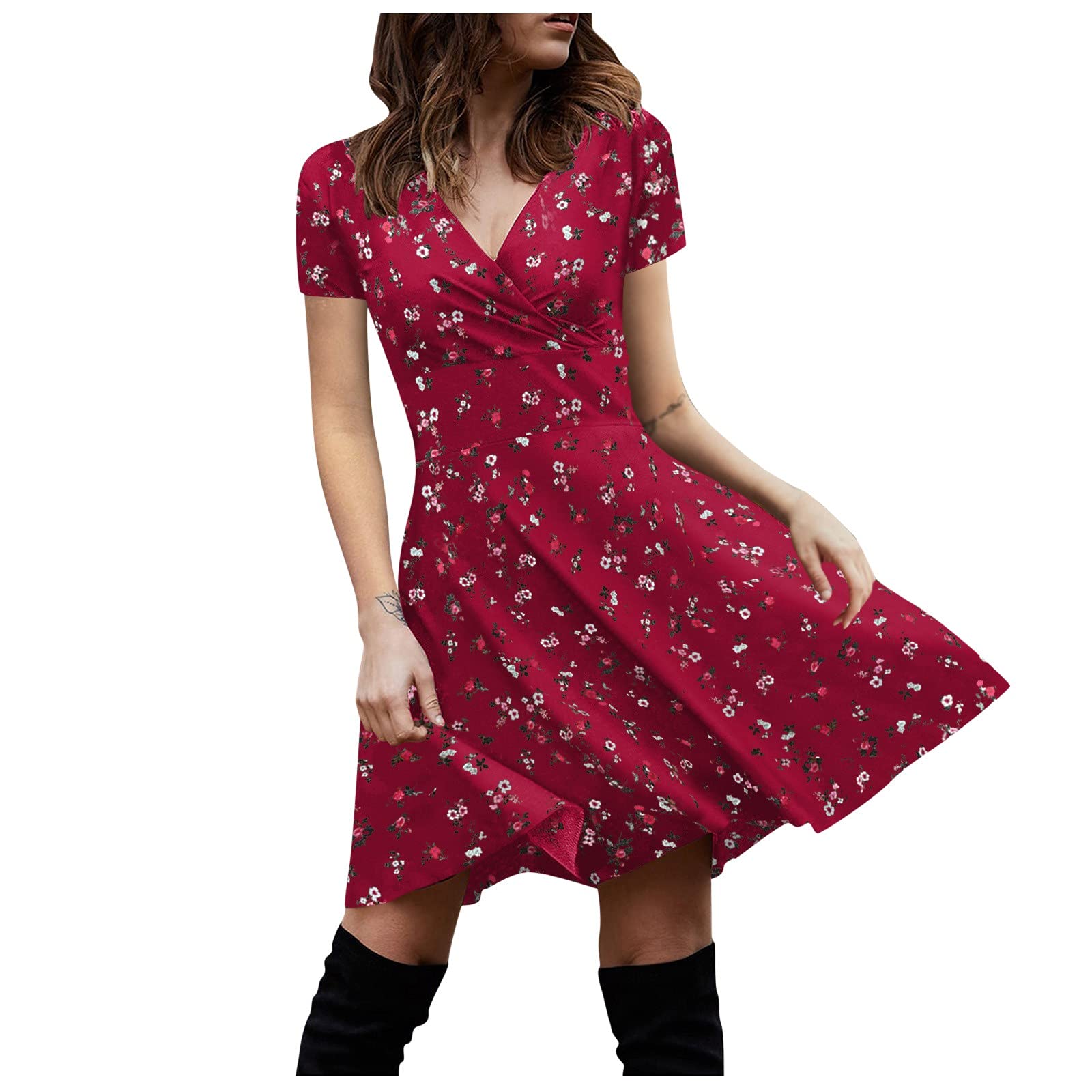 Women's Short Gauze Dress - Casual Elegant Retro V-Neck Sleeve Party Robe | Perfect for Club Nights, Summer Outings & Special Occasions