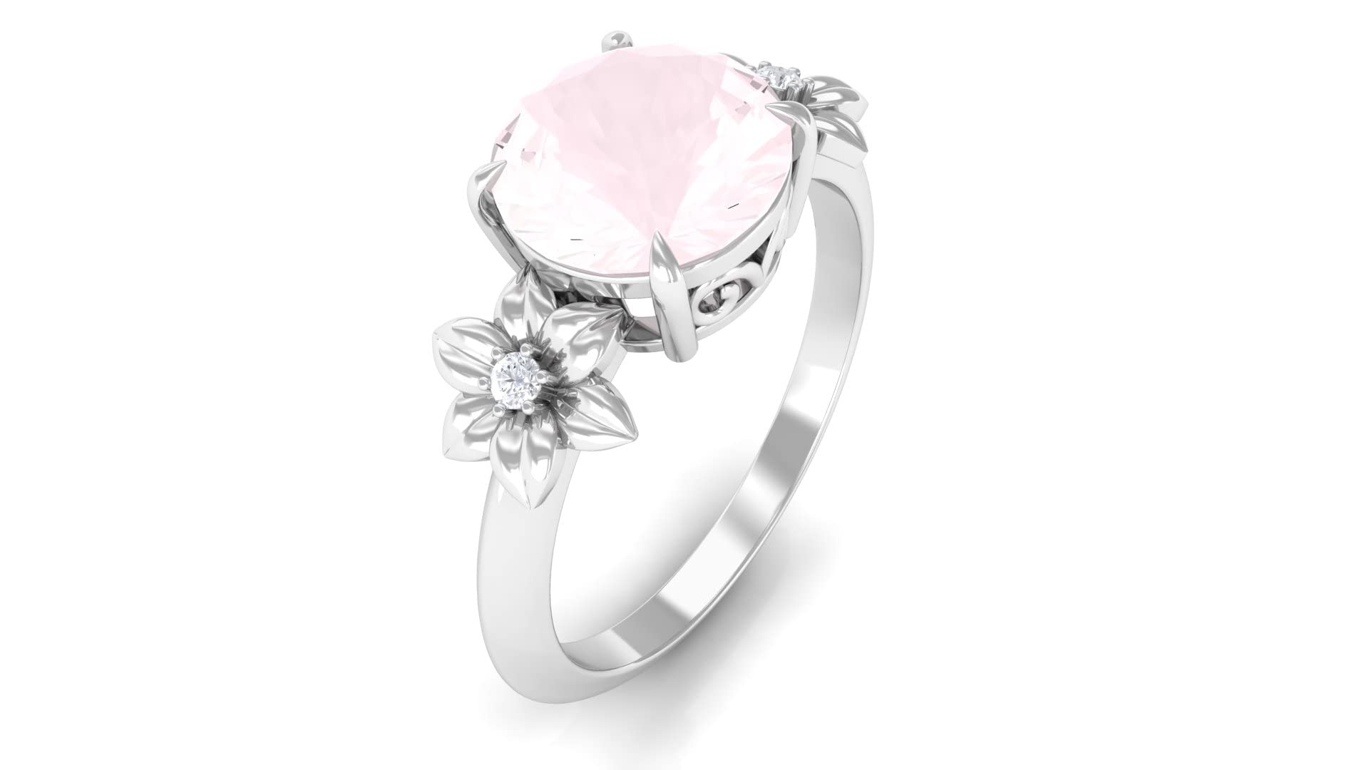 2 CT Rose Quartz and Diamond Ring - 8 MM Round Cut Solitaire Ring in 14K Solid Gold, Floral Design for Women, January Birthstone Jewelry | Perfect for Valentine's Day, Anniversary & Birthday Gifts