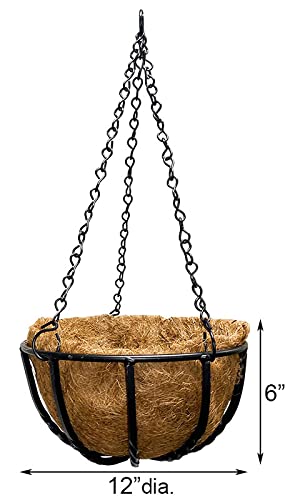 Gardman Blacksmith Hanging Baskets with Coco Liners - 12 Inch Diameter, Set of 3 - Perfect for Outdoor Patio, Garden Decor & Flower Planting