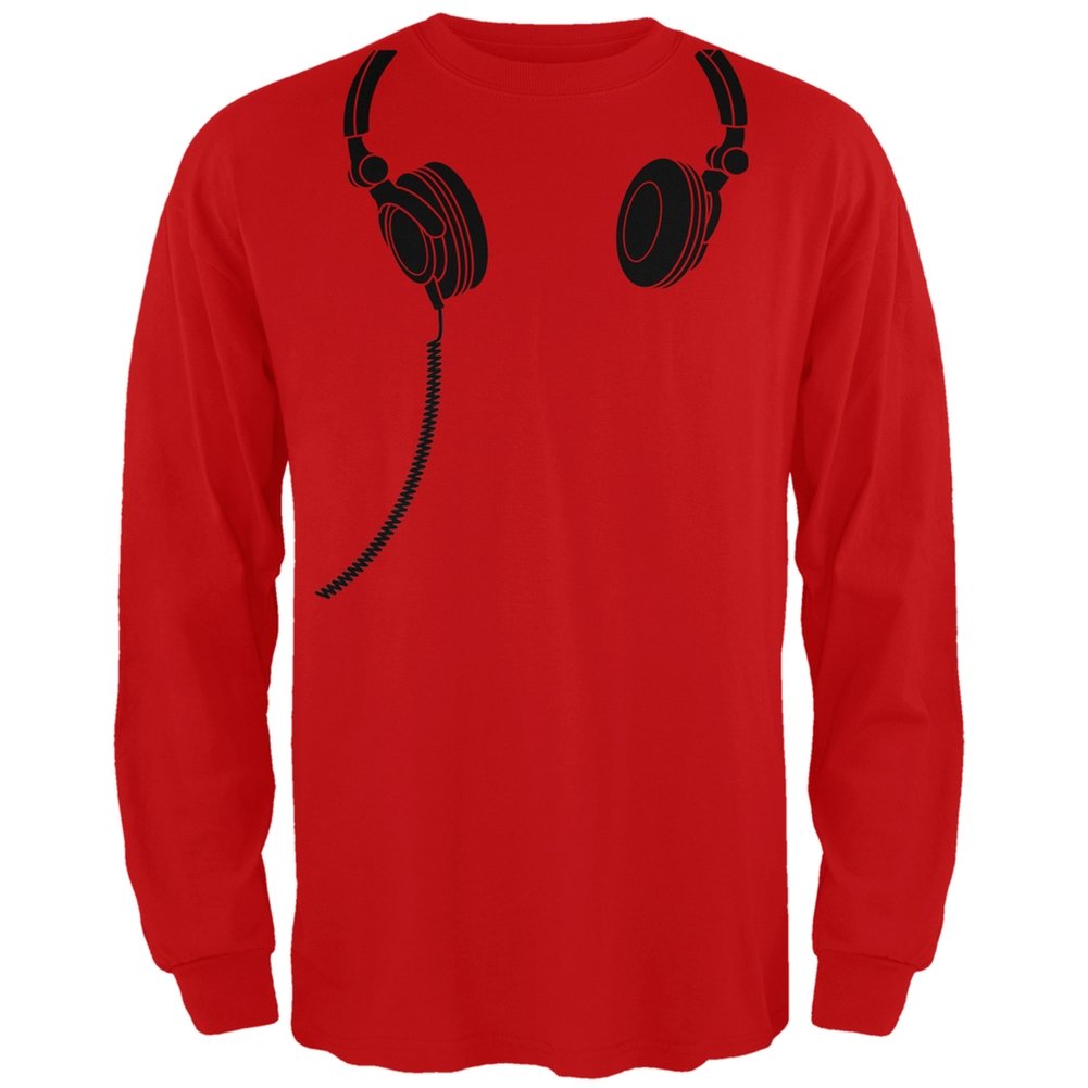 Red Headphones Graphic Long Sleeve T-Shirt for Adults - Casual Wear & Music Lover Gift