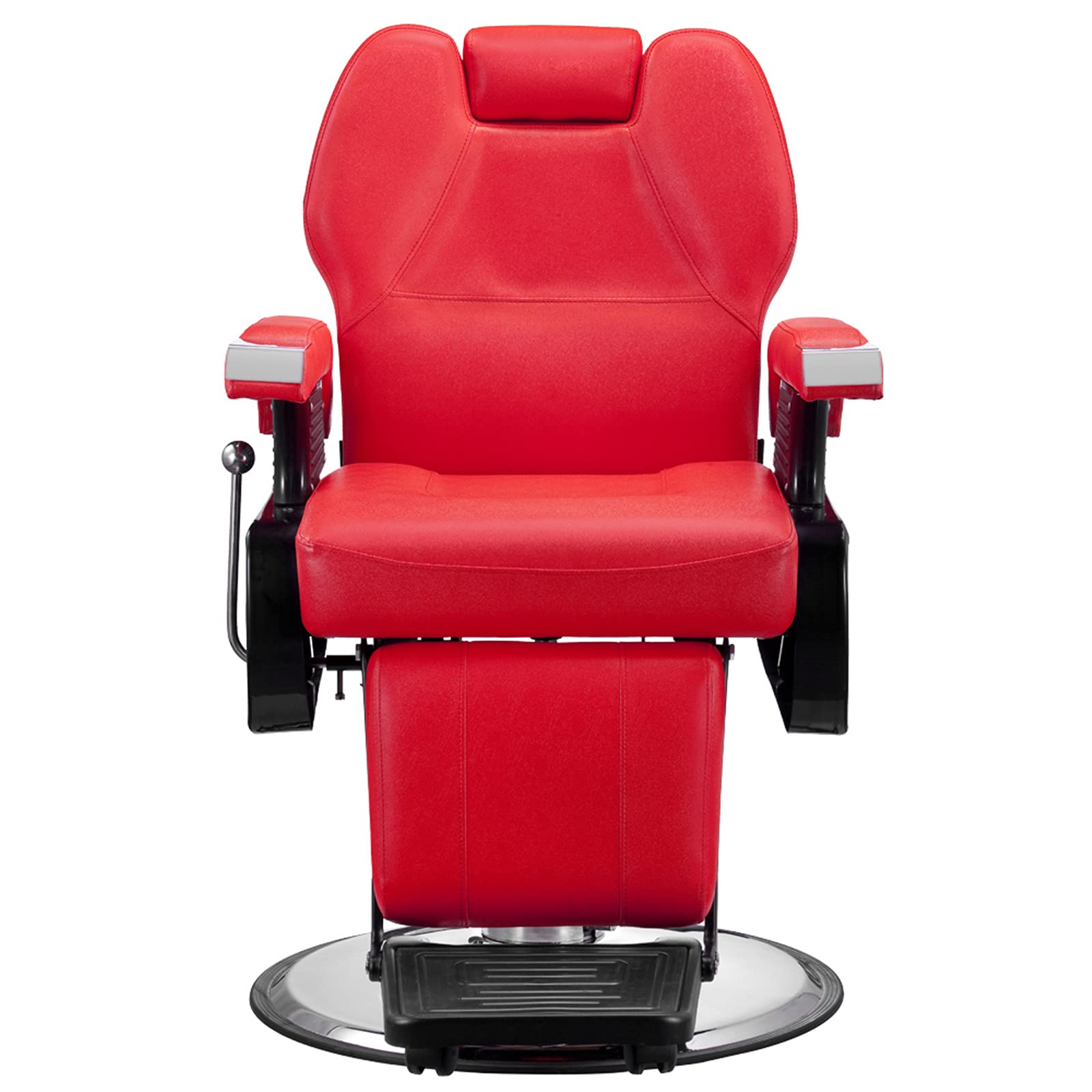 JASOYA GT7-LY Classic Hydraulic Recline Barber Chair - Professional Salon Styling Chair with Leather Sponge Cushion (Red) for Hair Cutting, Shaving & Styling in Salons & Barbershops