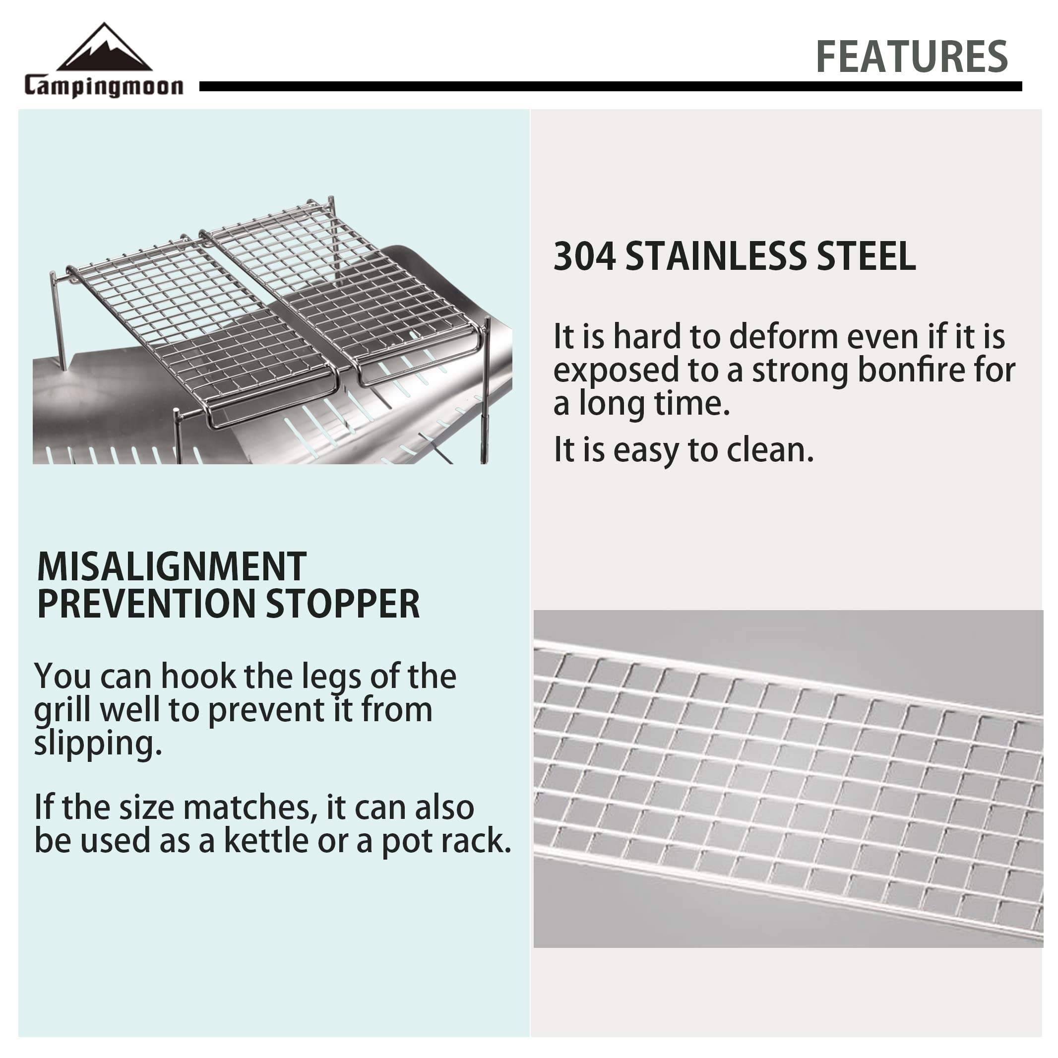 CampingMoon 304 Stainless Steel Cooking Grates for Camping Stove, Grill & Campfire - Compatible with MTG-G, MTG-2G, MTG-JS, MTG-JL Models | Durable Outdoor Cooking Accessories for Backpacking, Picnics & BBQ Parties