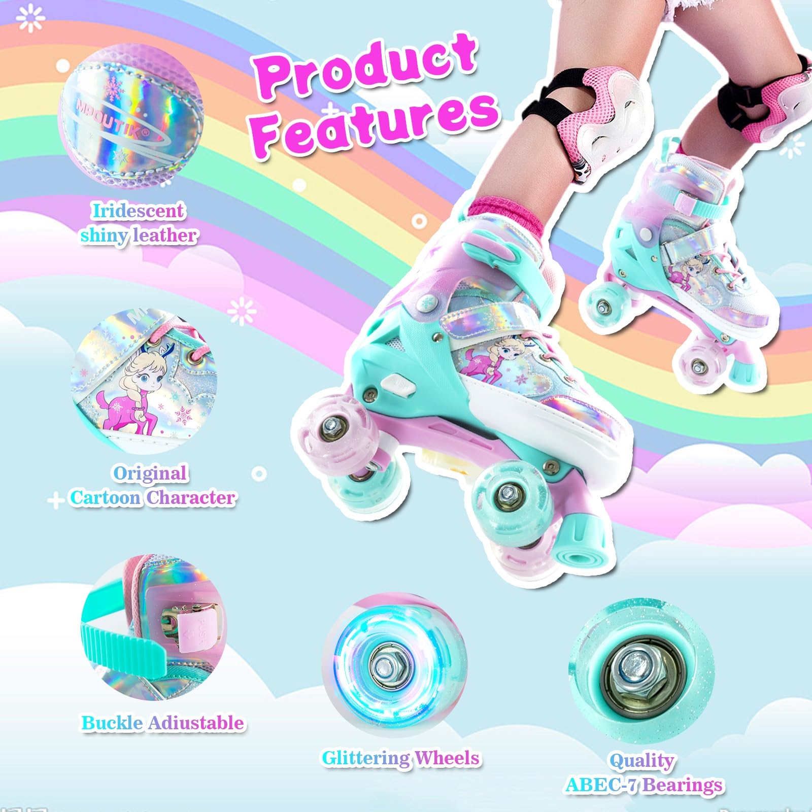**Girls Adjustable Light Up Roller Skates with Luminous Wheels - Kids Inline Skates for Indoor & Outdoor Fun - Perfect for Birthday Gifts, Park Rides & Roller Rinks**