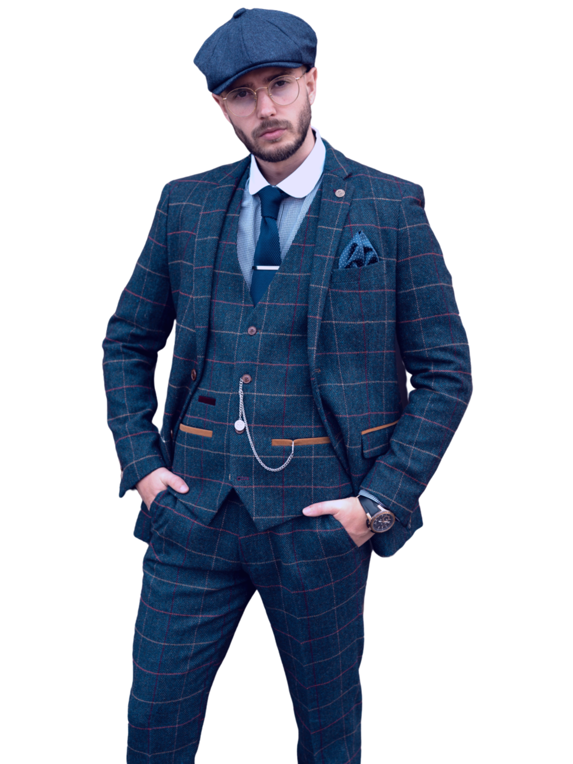 Marc Darcy Eton Navy Blue Tweed Check 3-Piece Suit for Men | Classic British Style Formal Wear | Perfect for Weddings, Business Meetings & Special Occasions