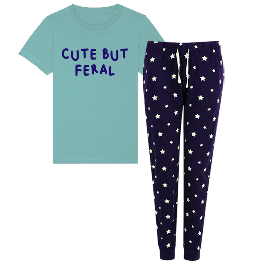 Adorable Yet Wild Star Print Pajama Set in Teal - Perfect for Cozy Nights & Sleepovers