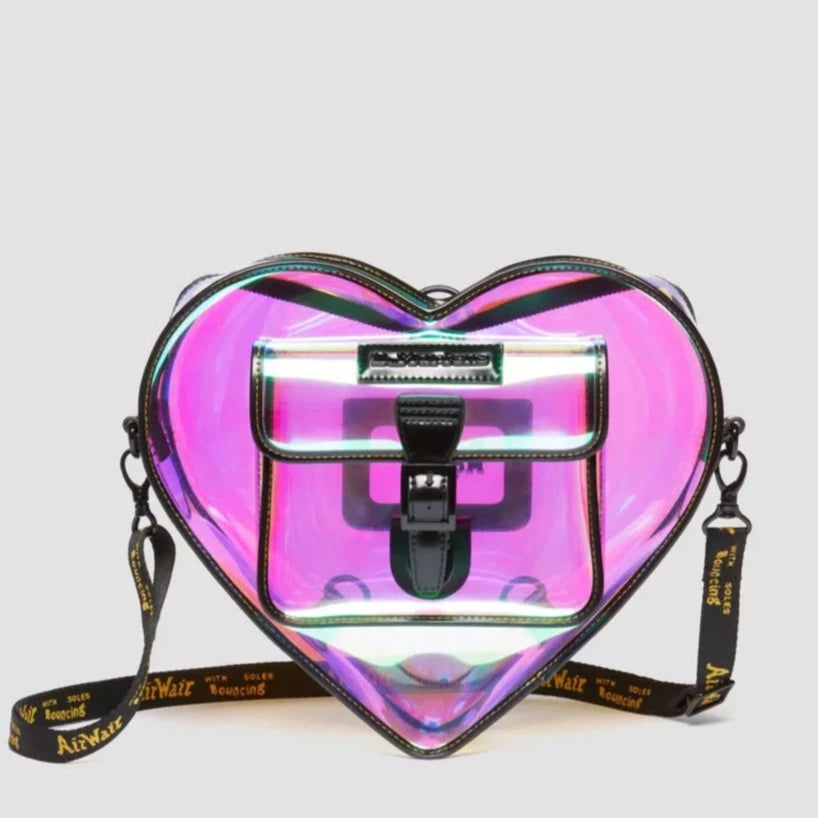 Heart Shaped Iridescent Transparent Backpack for Women - Trendy Clear Glitter Shoulder Bag for Concerts, Raves & Festivals - Fashionable See-Through Purse for Parties, Travel & Everyday Use