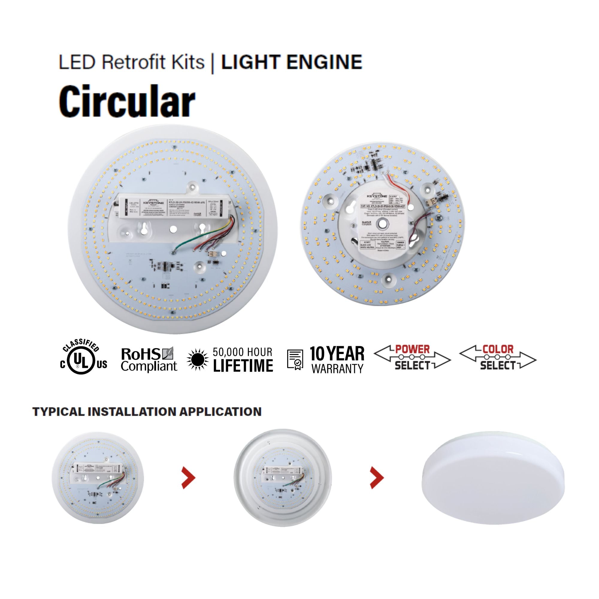 13 Inch Round Flush Mount LED Retrofit Kit - 4200 Lumens, Dimmable, Selectable CCT (3000K-5000K), 120-277V - Perfect for Kitchen, Bathroom, Garage & Commercial Lighting