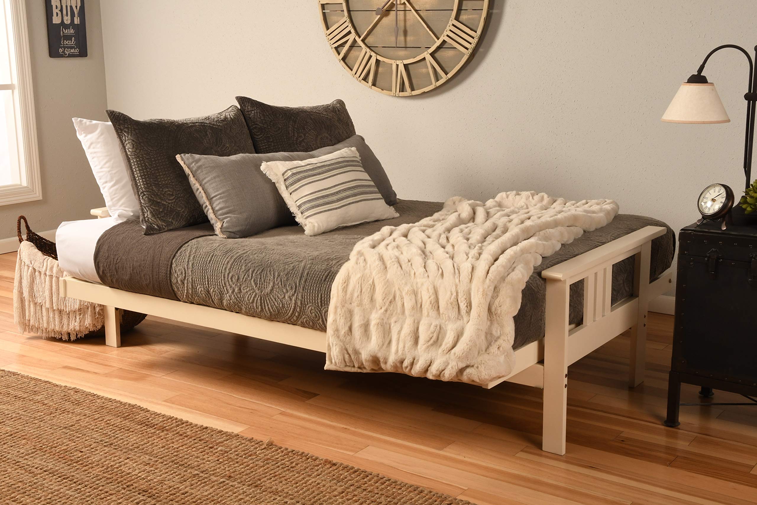 Kodiak Furniture Monterey Futon Set - Antique White Base with Navy Suede Mattress | Space-Saving Sleeper Sofa for Small Apartments, Guest Rooms & Dorm Living