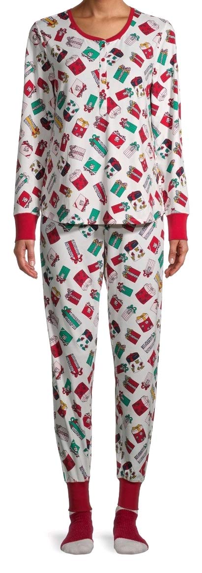 Cozy Winter White Pajama Set with Warm Socks for Women - Soft Sleepwear Loungewear for Cold Nights - Large Size - Perfect for Christmas Gifts, Sleepovers & Relaxing at Home