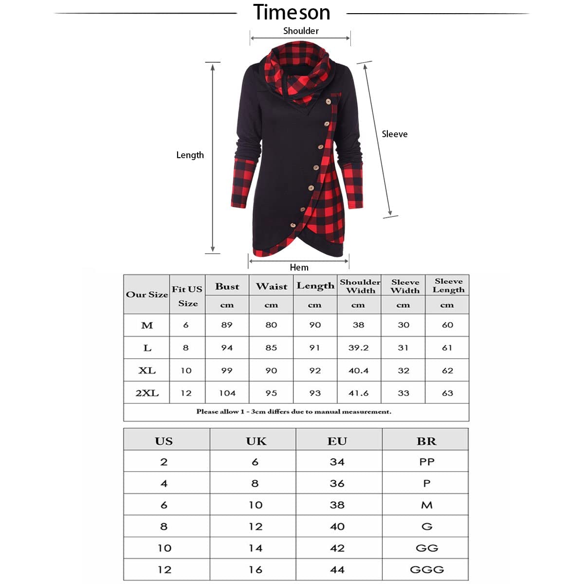 CHARMMA Women's Long Sleeve Plaid Tunic Top - Cowl Neck Button Down Blouse with Asymmetrical Hem, Casual Loose Fit (White, Large) | Perfect for Office Wear, Date Night & Fall Layering