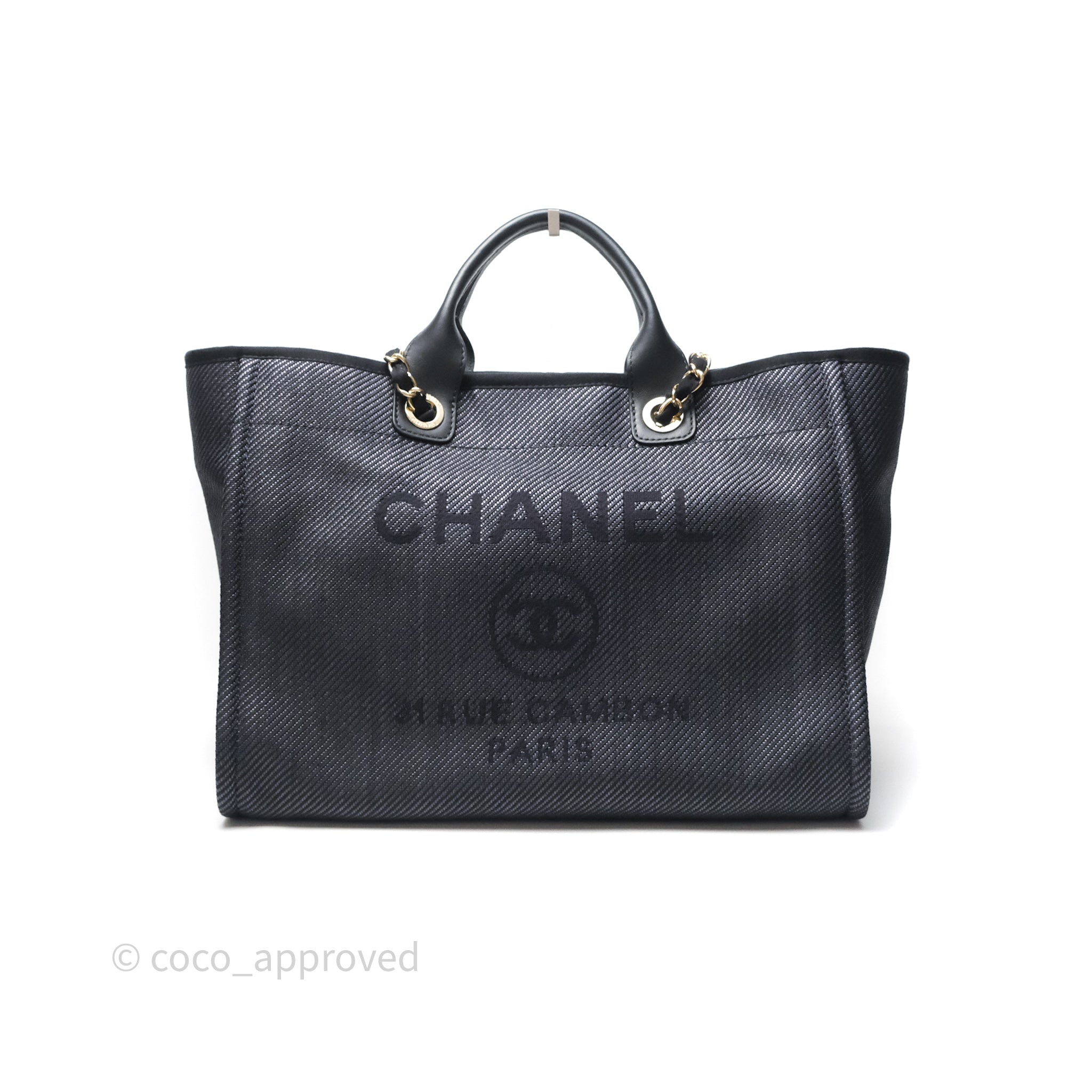 Chanel Canvas Deauville Large Tote Bag in Navy with Gold Hardware - Luxury Designer Handbag for Women, Perfect for Travel, Work & Everyday Use