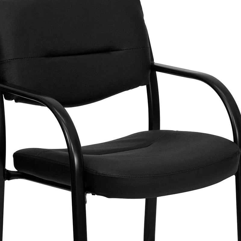 Premium FLASH Donny Black LeatherSoft Executive Side Reception Chair with Sled Base - Ergonomic Office Chair for Reception Areas, Waiting Rooms & Lobby Seating