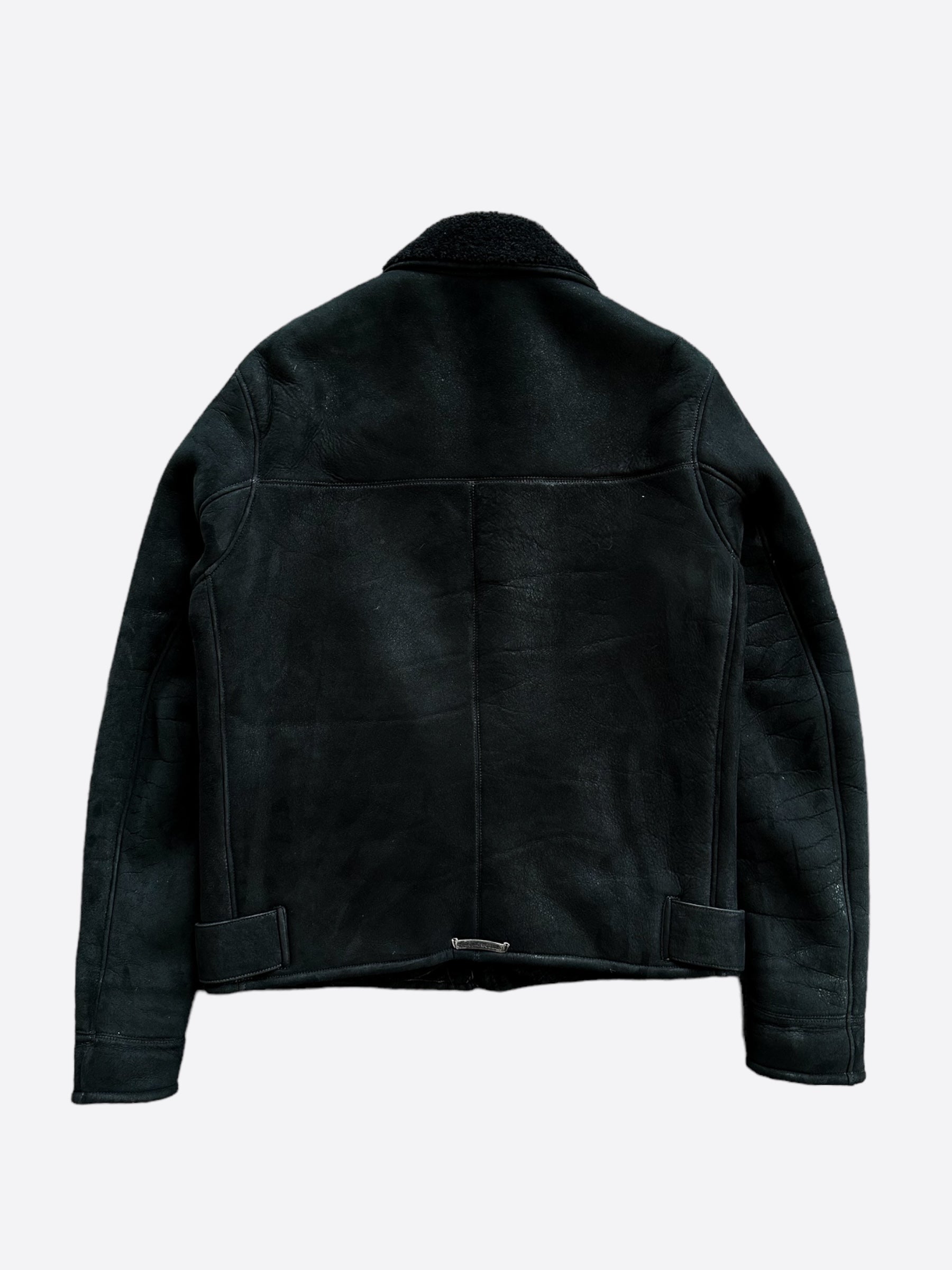 Chrome Hearts Black Shearling Biker Jacket for Men | Genuine Leather Motorcycle Jacket | Winter Fashion Outerwear for Riding & Street Style