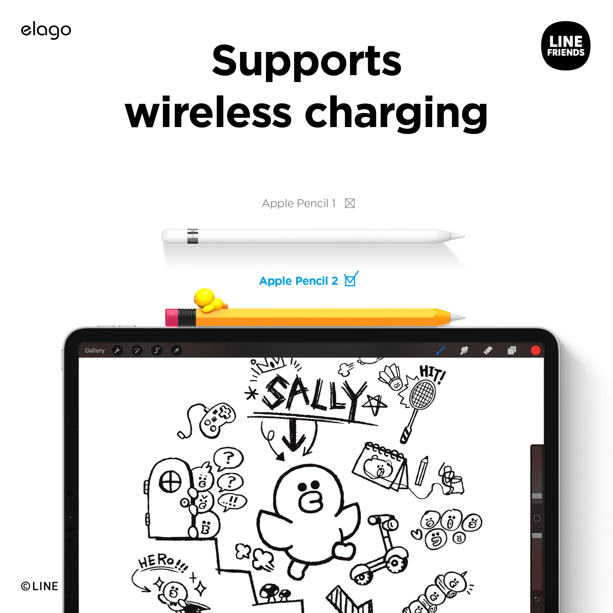 elago LINE Friends Apple Pencil Pro Case & Apple Pencil 2nd Generation Case - Compatible with Magnetic Charging, Double Tap, Squeeze & Haptic Features [Sally Design] - Perfect for Students, Artists & Professionals Using iPad for Note-Taking, Digital Drawing & Creative Work