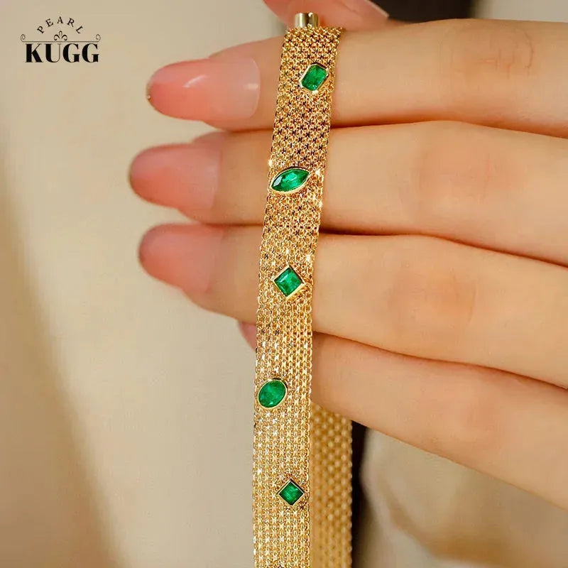 18K Yellow Gold Emerald Choker Necklace for Women - 1.56 Carat Real Natural Emerald Gemstone Luxury Jewelry - Perfect for Parties, Weddings & Special Occasions