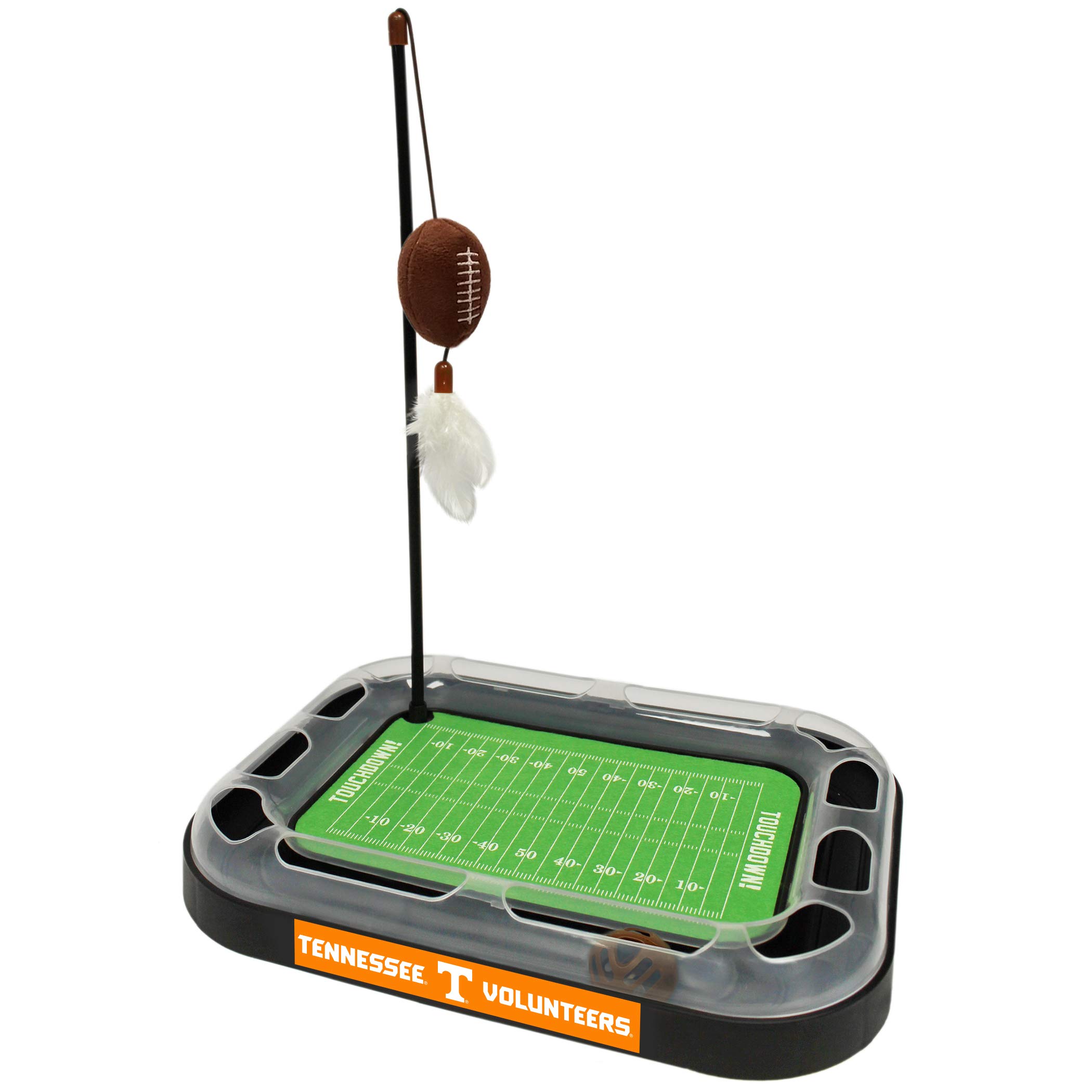 NCAA Tennessee Volunteers Football Field Cat Scratcher Toy with Catnip Plush Football, Feather Wand & Jingle Ball - 6-in-1 Interactive Kitty Play Set for Playtime, Exercise & Stress Relief - Perfect for Cats Who Love Football & Chase Toys