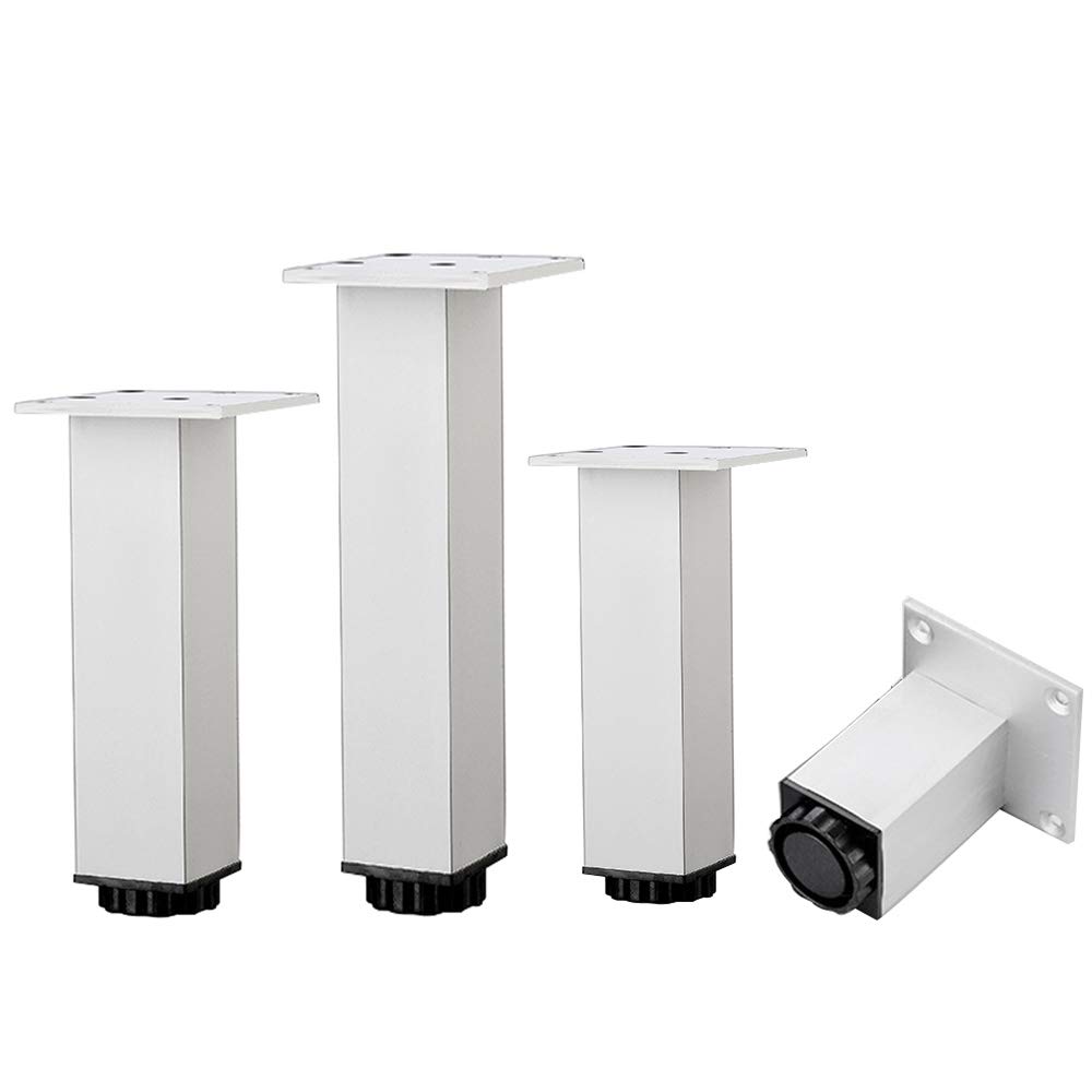 Adjustable Furniture Legs - 4 Pack Square Cabinet Feet, Aluminum Alloy Support Legs with Screws (Black/White) for Bathroom Vanity, Coffee Table, TV Stand, Nightstand - Perfect for Home Office & Living Room Furniture