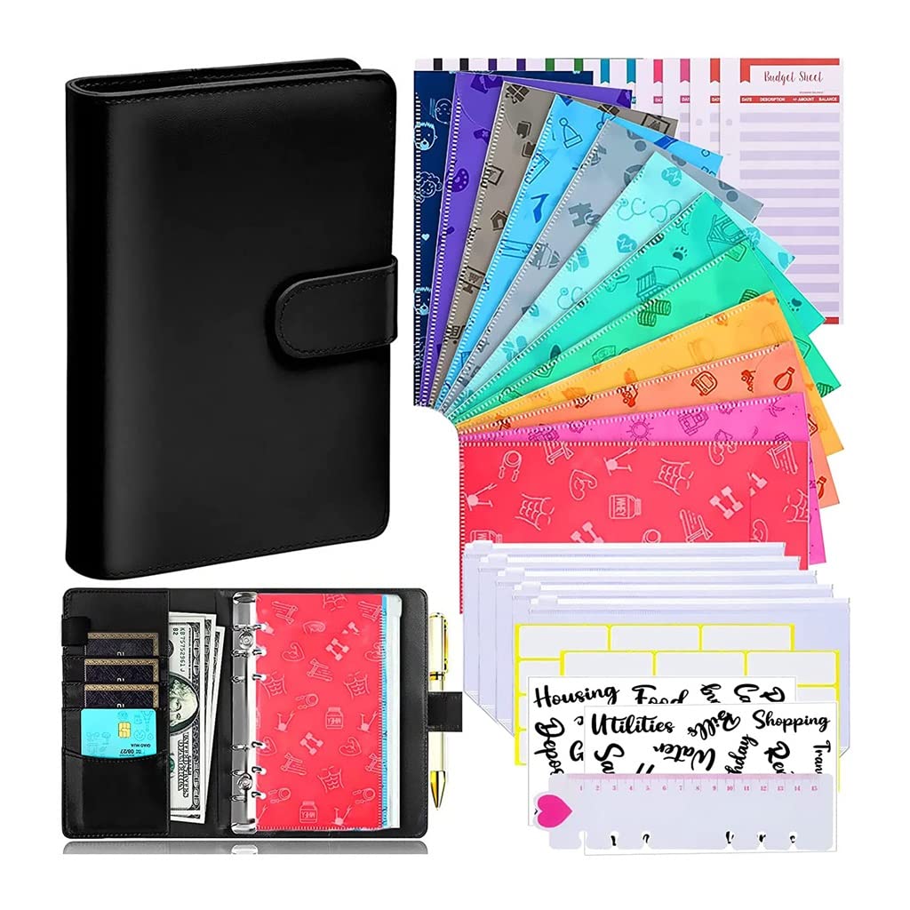 35Pcs A6 PU Leather Budget Binder Notebook Cash Envelopes Set - Money Saving Bill Organizer with Pockets (7.5