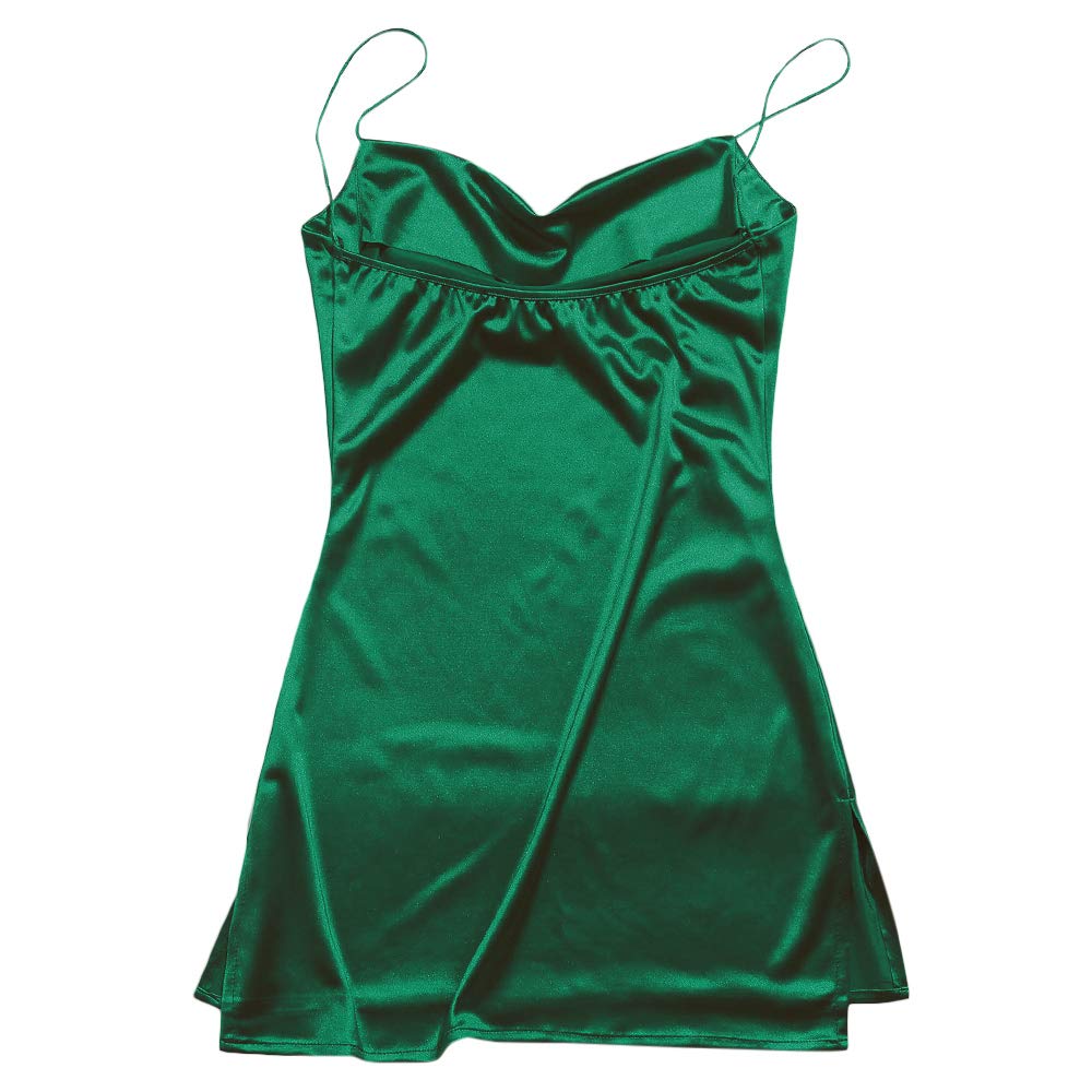 ZAFUL Women's Satin Slip Dress - Spaghetti Strap Cowl Neck Mini Dress with Side Slit, Casual Nightwear & Cocktail Party Outfit (A-F Green, XL) | Perfect for Date Nights, Summer Vacations & Special Occasions