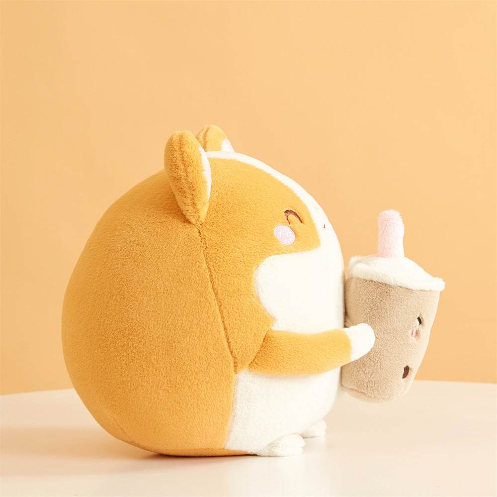Adorable Boba Drinking Corgi Plush Toy - Cute Kawaii Stuffed Animal for Tea Lovers, Gift for Anime Fans & Home Decor (Perfect for Bedroom, Office & Gifts)