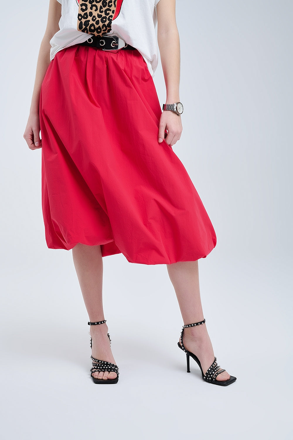 Mini Bubble Skirt in Red Poplin - Stylish & Comfortable Skirt for Casual Outings, Parties, and Everyday Wear