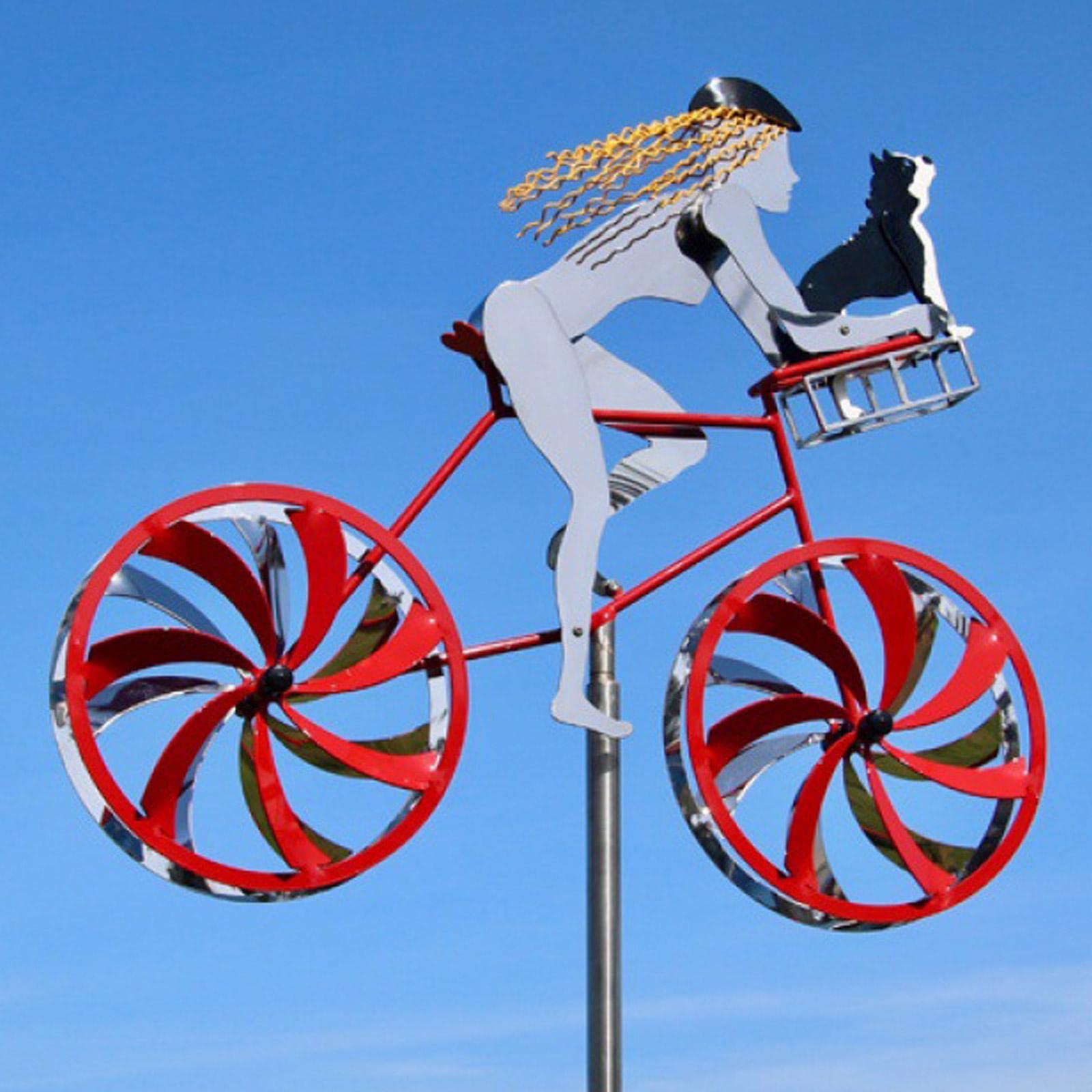 QINXI Metal Windmill Spinner - Wrought Iron Garden Stake, Bike Racer Pinwheel Decor for Yard, Courtyard & Outdoor Spaces - Perfect for Garden Art, Patio Decor & Wind Sculpture Landscaping
