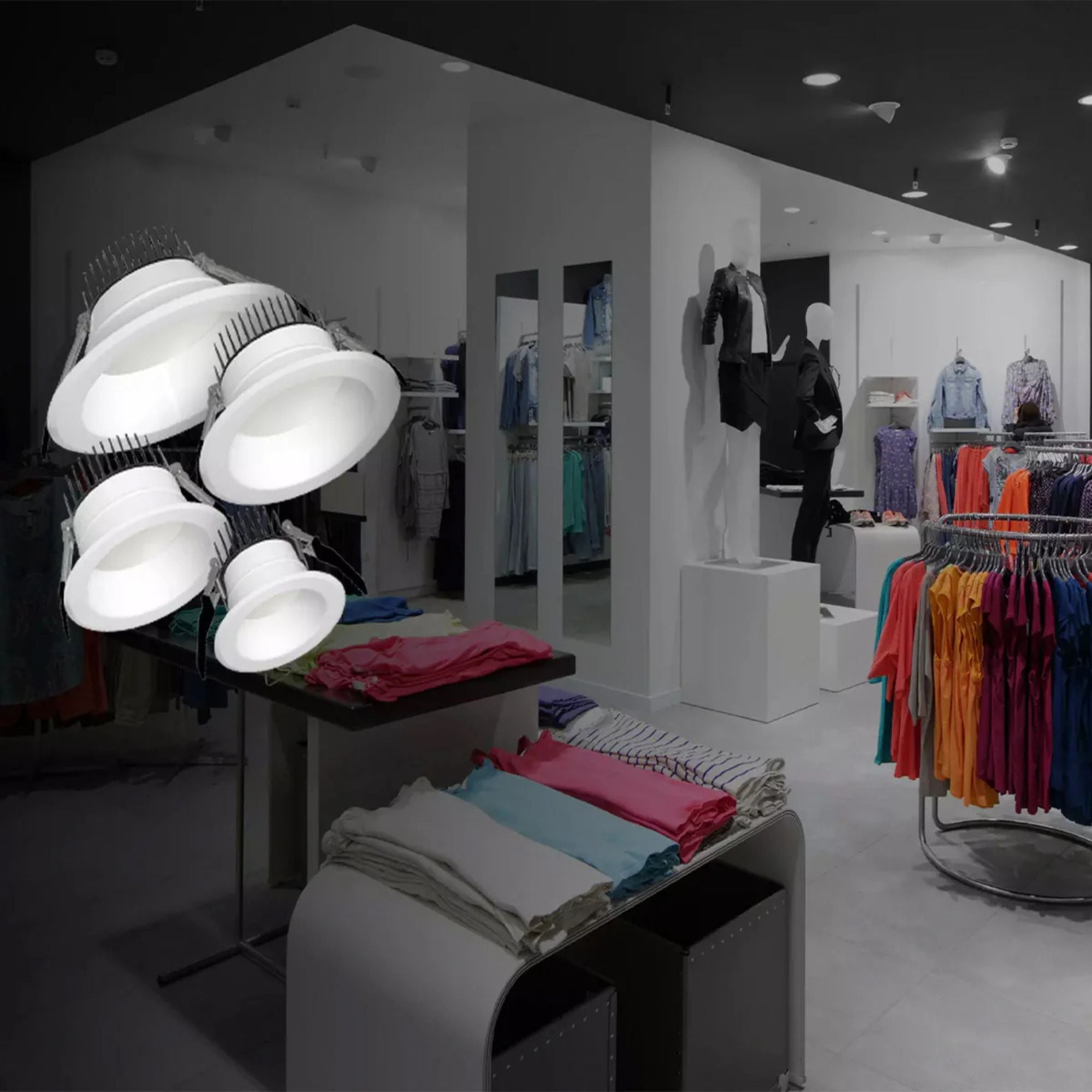 6 Pack High Output Commercial LED Downlight - 5000 Lumens, 5 CCT Options, 120-277V, ELV/0-10V Dimming - Perfect for Offices, Retail Stores & Warehouse Lighting