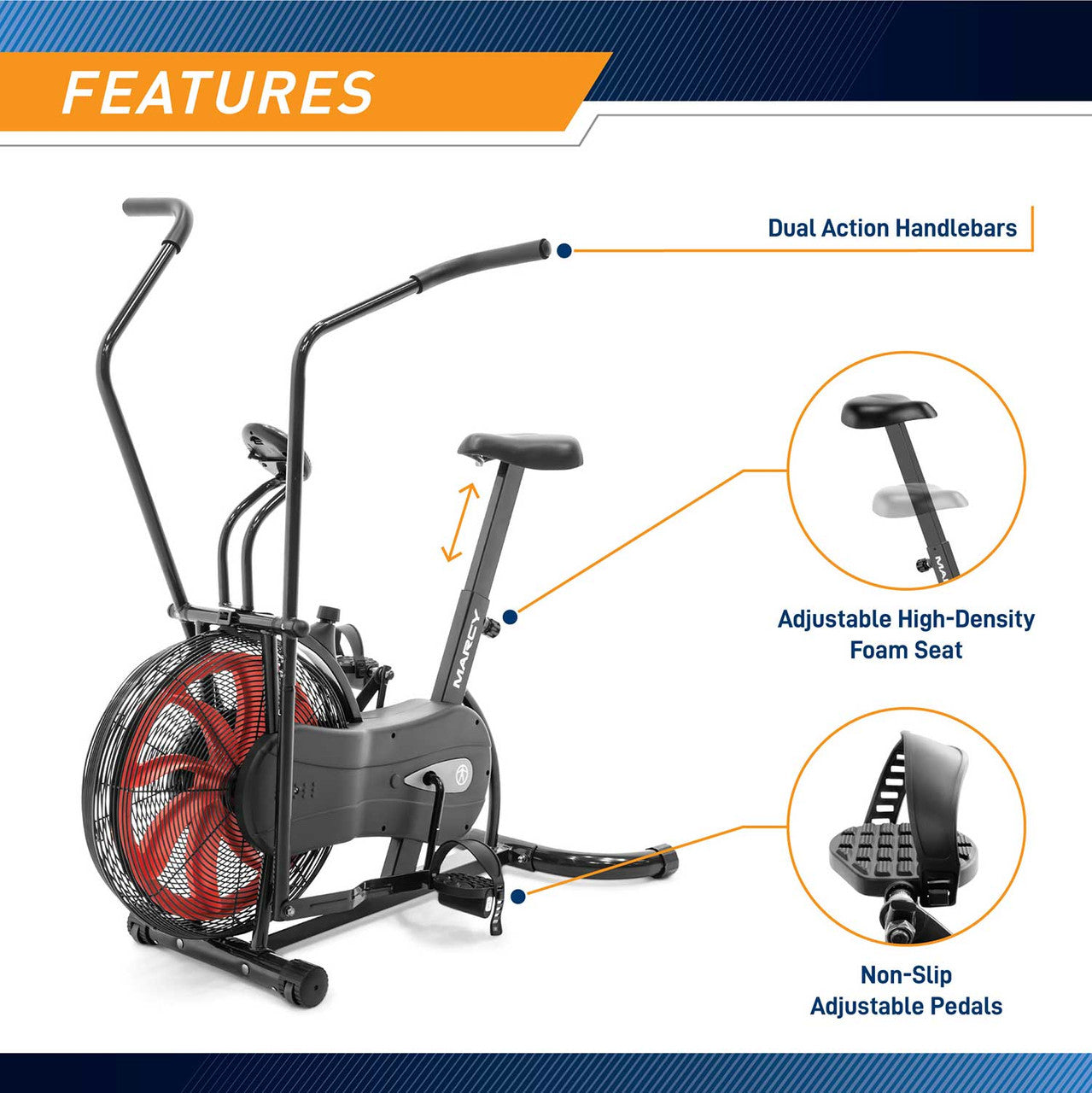 Marcy Fan Bike NS 1000 - Exercise Bike for Home Workouts, Cardio Training & Indoor Cycling - Perfect for Small Spaces & Home Gym Fitness