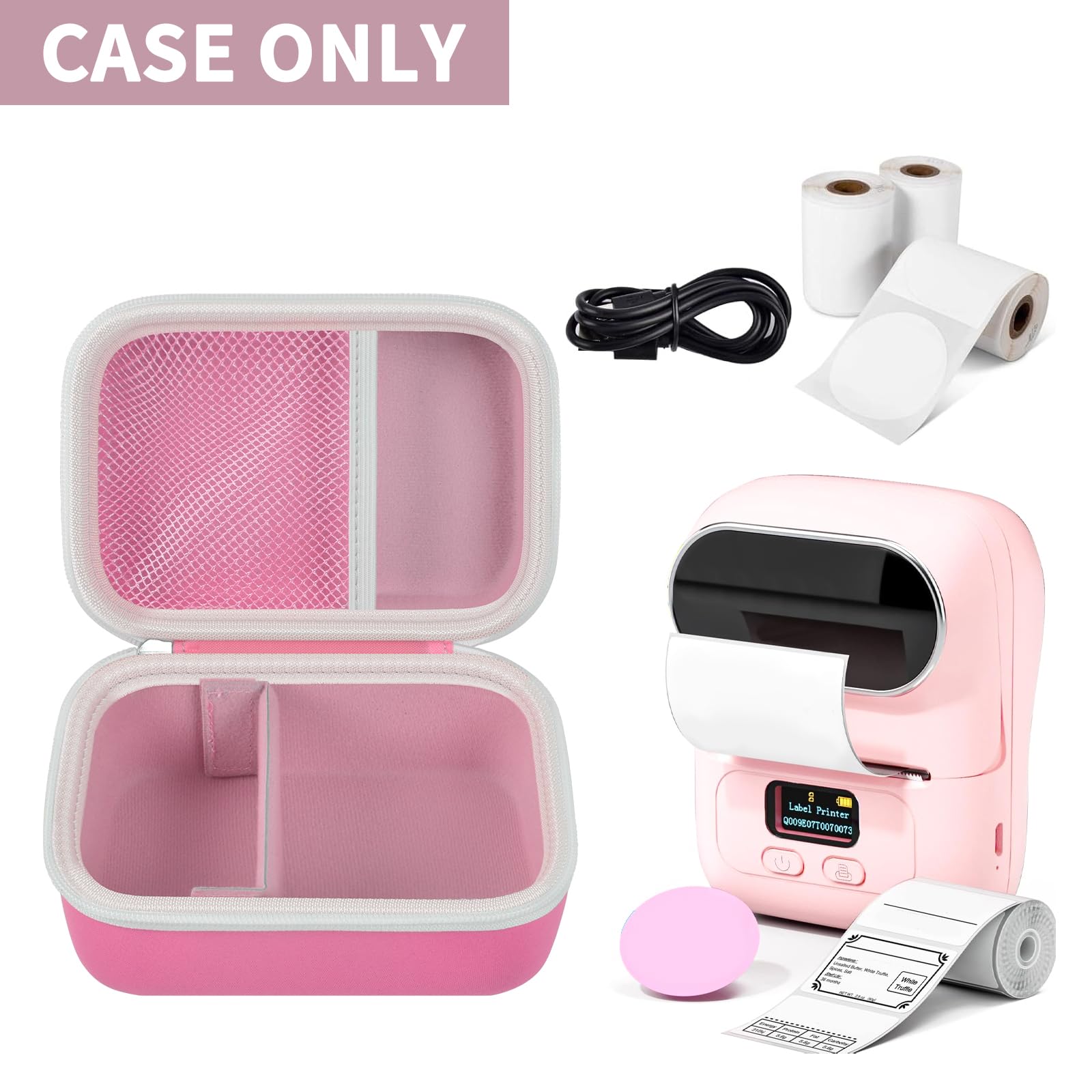 Phomemo M110 Label Maker Case - Portable Mini Bluetooth Thermal Label Printer Storage Bag for Printer Labels, USB Cable & Accessories - Pink (Box Only) | Perfect for Office, Home & Travel Organization