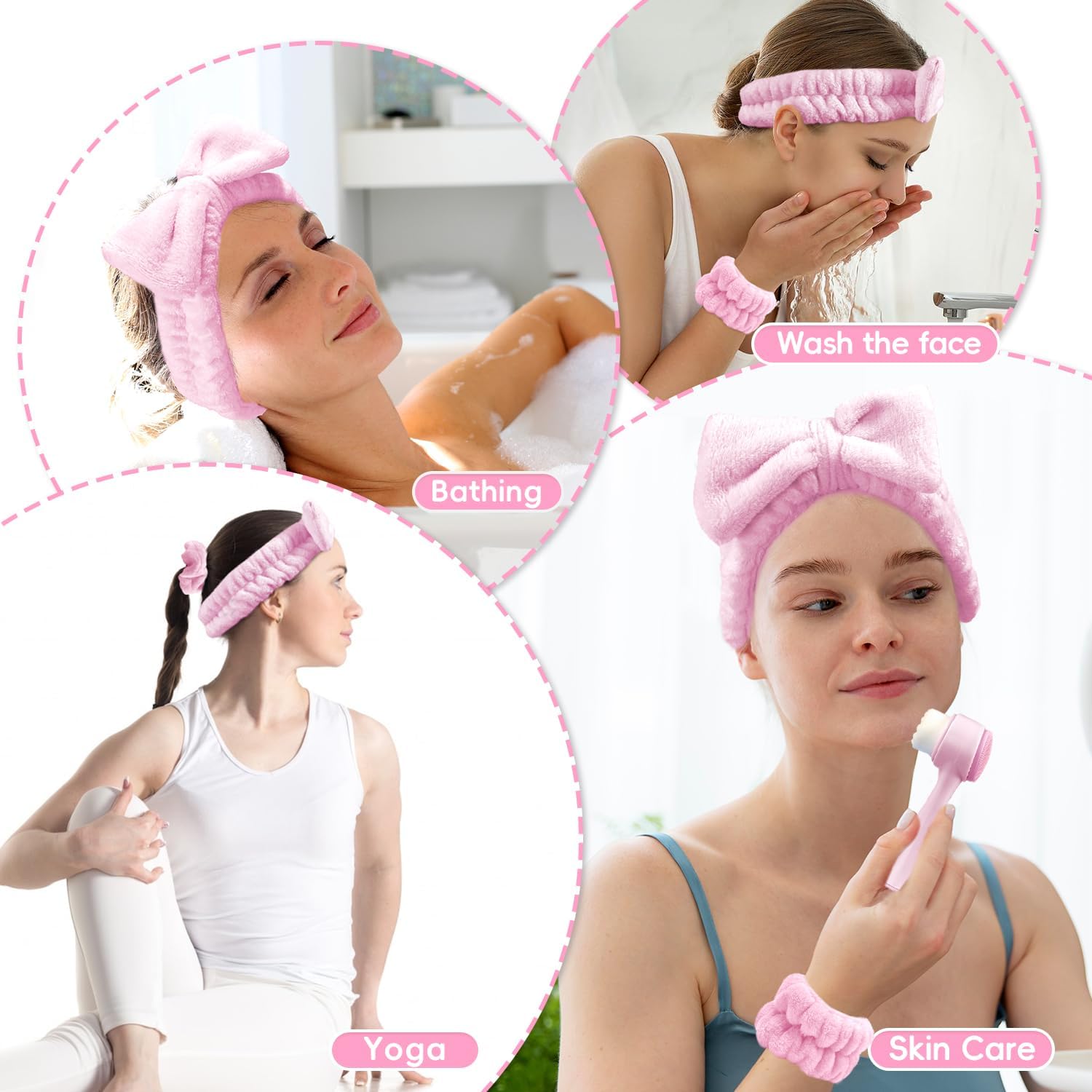 **Cosluxe Double-Sided Silicone Facial Cleansing Brush & Spa Headband Set – Gentle Exfoliating & Deep Pore Cleansing for Glowing Skin | Perfect for Daily Skincare & Spa Routine**