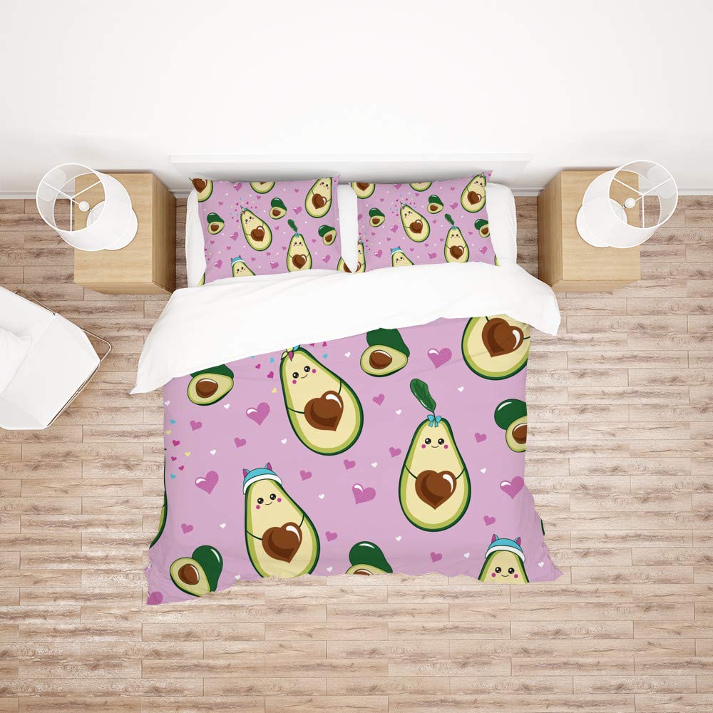 Cute Avocado Print 3-Piece Full Bedding Set - Duvet Cover & 2 Pillow Shams | Soft Quilt Cover for Cozy Bedroom Decor | Perfect for Teens, Dorms & Guest Rooms