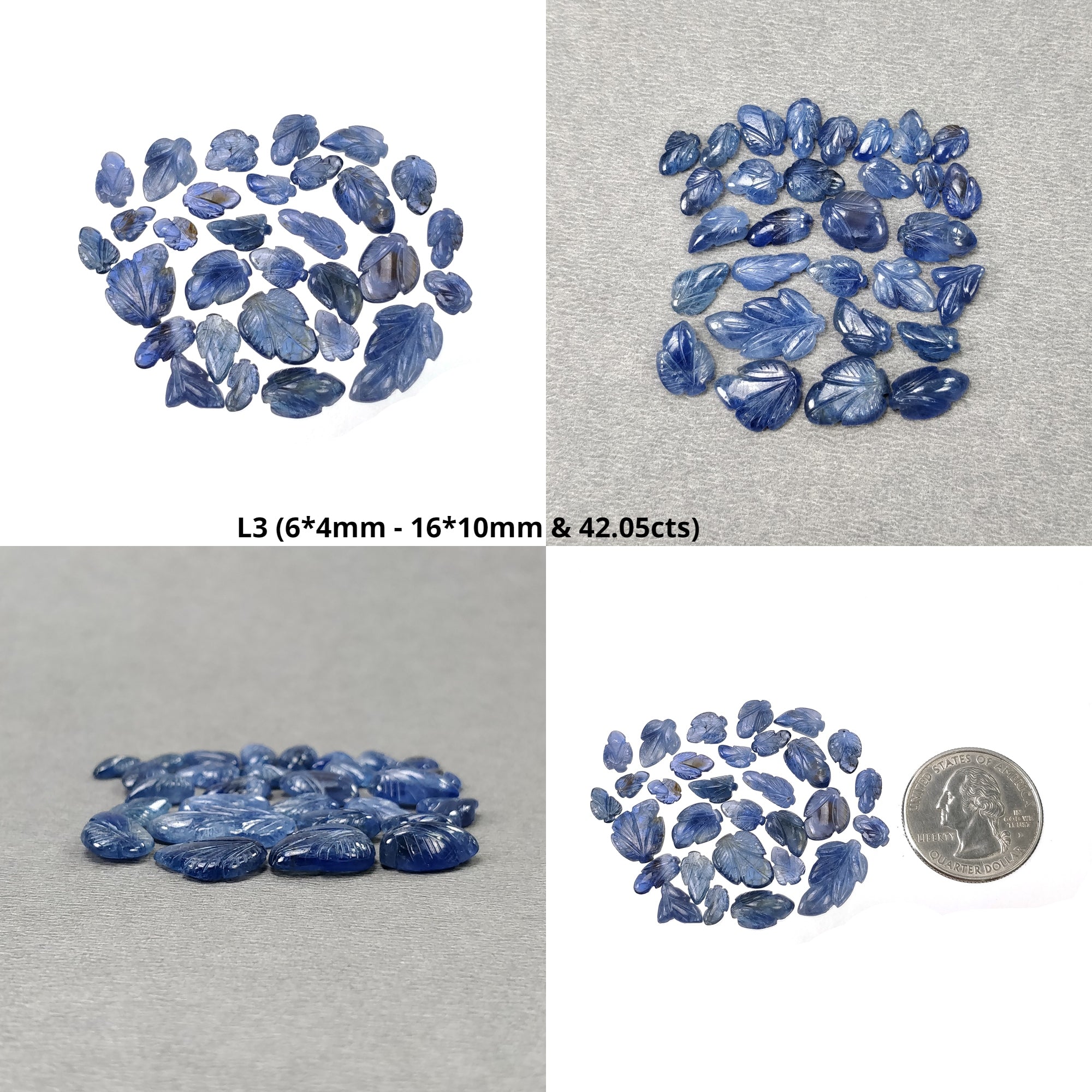 Natural Untreated Burmese Blue Sapphire Gemstone Carving - Hand Carved Leaves (27pcs/30pcs/31pcs) | Authentic Unheated Sapphire Jewelry for Necklace, Bracelet & DIY Crafts | Perfect for Gift Giving, Meditation & Spiritual Healing