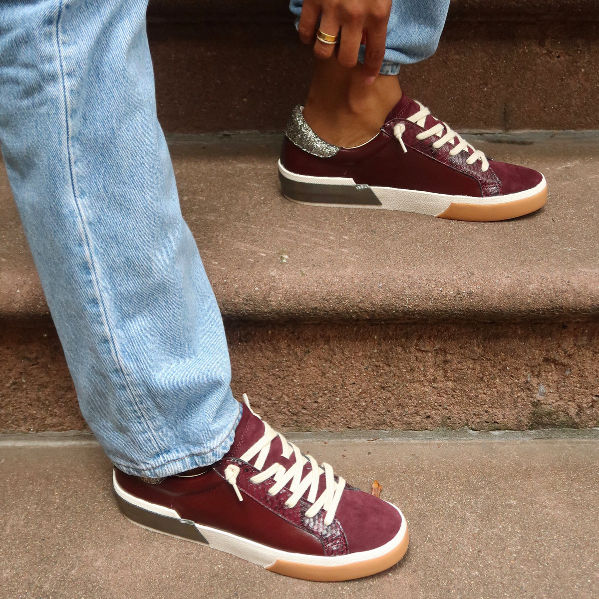 ZINA Women's Burgundy Crinkle Patent Leather Sneakers - Comfortable Casual Shoes for Walking, Running & Everyday Wear