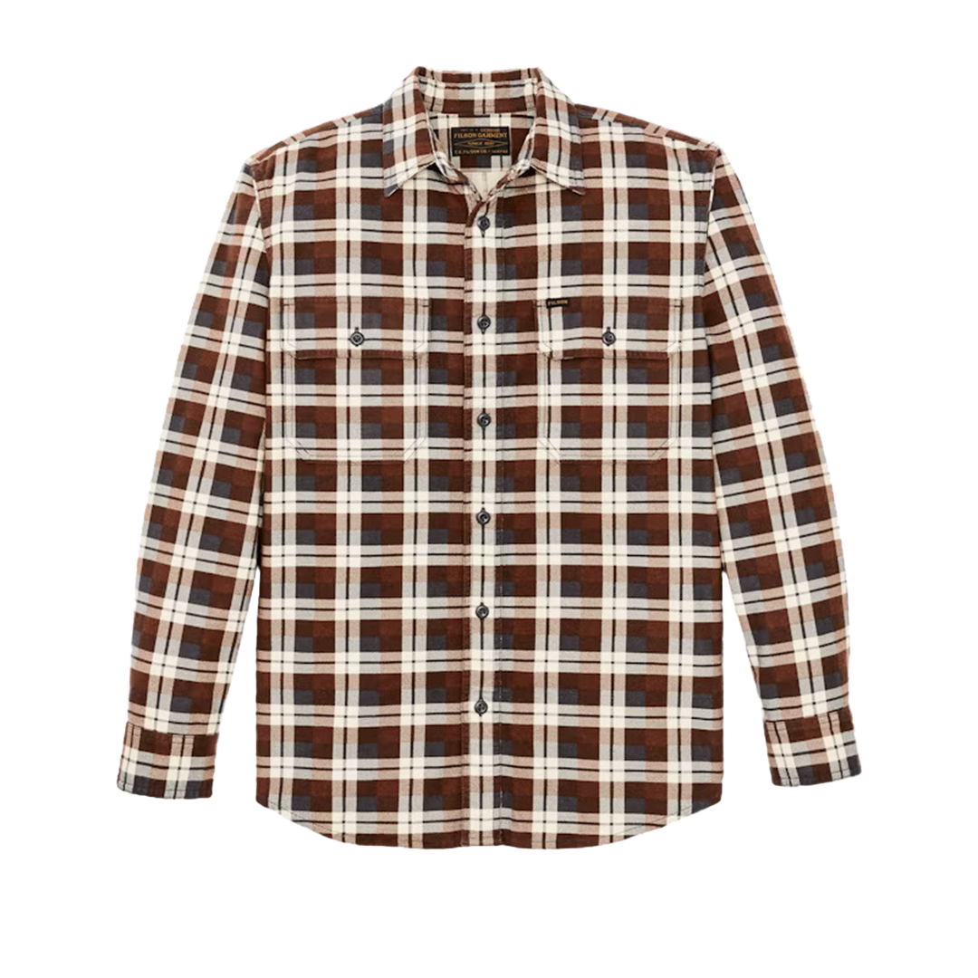 Filson Field Flannel Shirt for Men - Brown & Gray Plaid Flannel Shirt - Durable Outdoor Work Shirt for Hunting, Camping, and Casual Wear