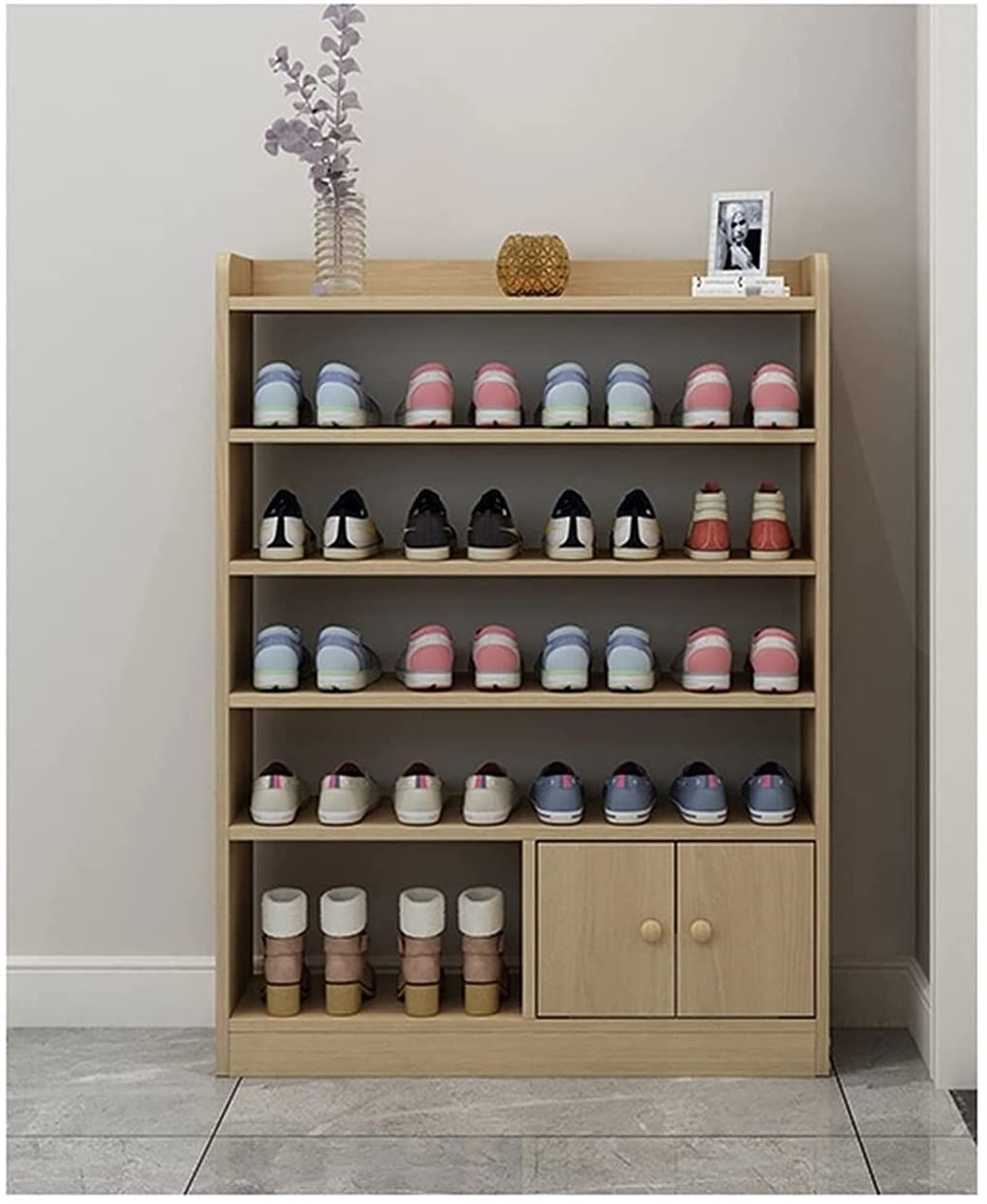 LLQC Large Space Saving Wooden Shoe Rack Organizer - 82.4cm Natural Shoe Storage Cabinet for Entryway, Living Room & Hallway - Perfect for Home, Apartment & Office Organization