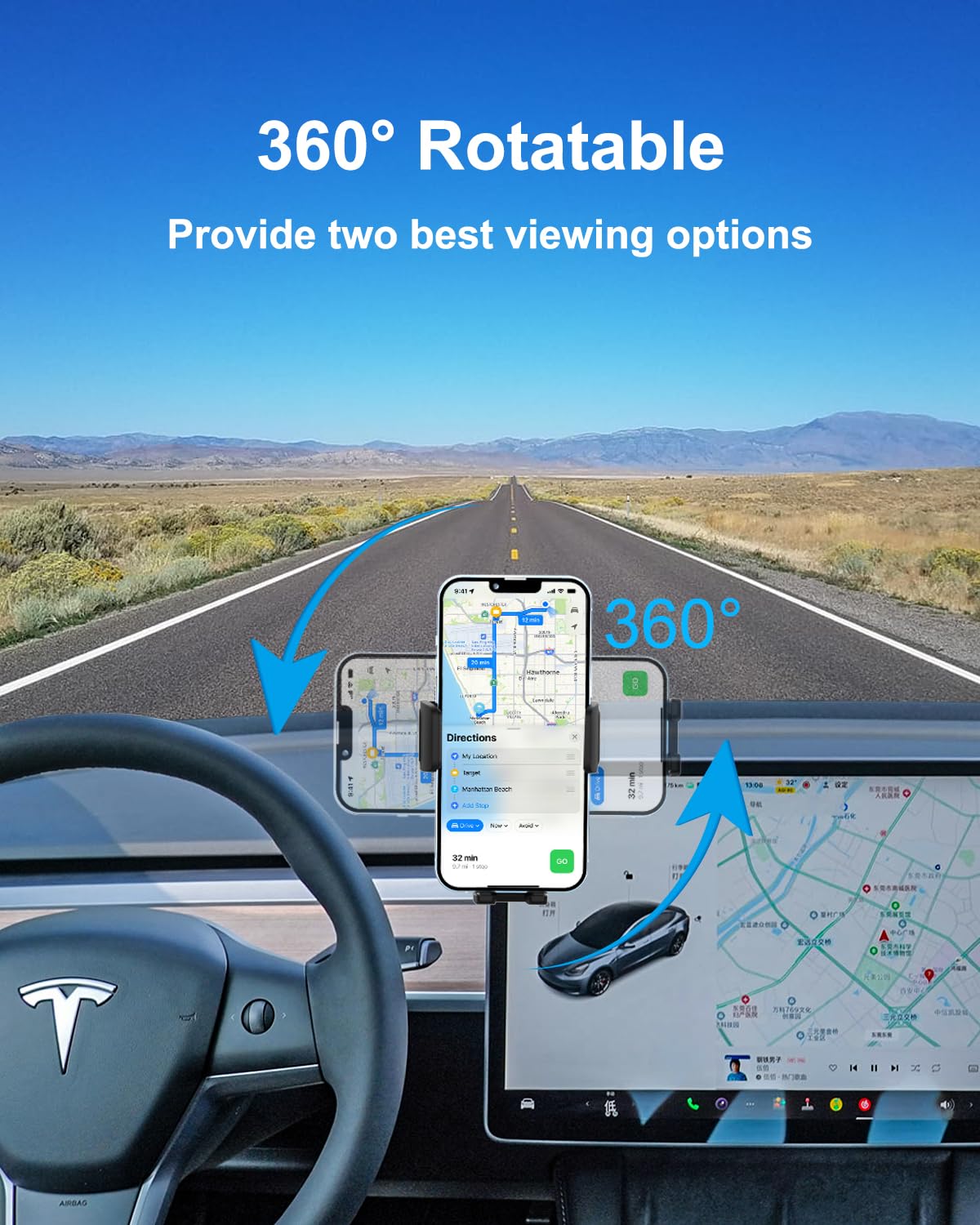 Premium Tesla Phone Mount for Model 3/Y/X/S - Universal Dashboard Phone Holder with Strong Suction Cup for iPhone 15/14/13 Pro Max/Mini & Galaxy Series (Fits 4-7