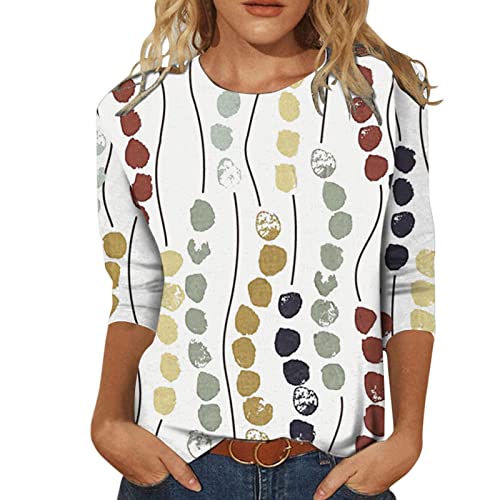 Women's Casual Leopard Floral Dot Print O-Neck 3/4 Sleeve T-Shirt Blouse - Stylish Comfort for Work, Date & Weekend (White, XL)