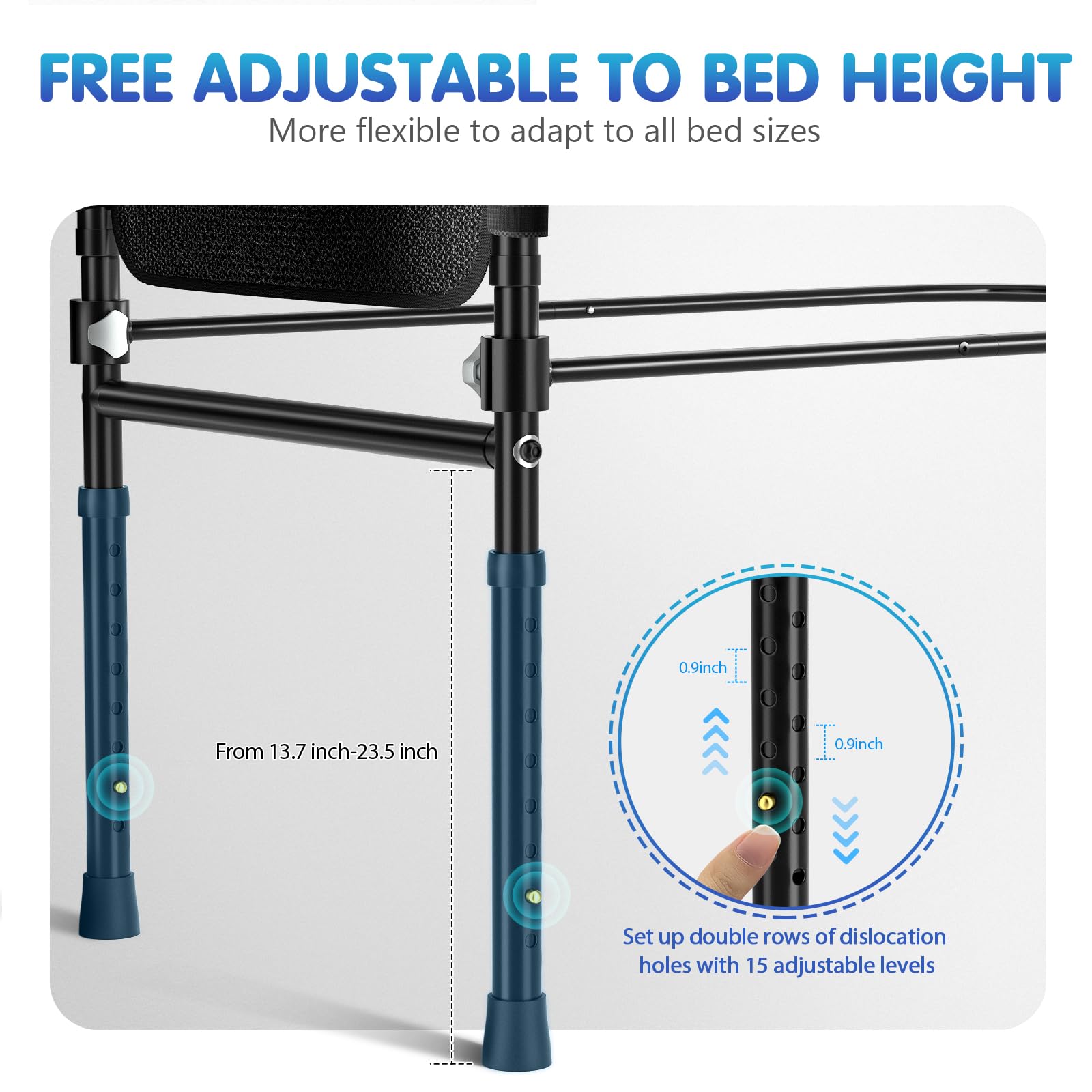 FORTEMOTUS Adjustable Bed Rails for Elderly Adults - Heavy Duty Safety Bed Assist Bar with Extendable & Foldable Design, Fits King/Queen/Full/Twin Mattresses (10-16'') - Ideal for Fall Prevention & Home Care Assistance