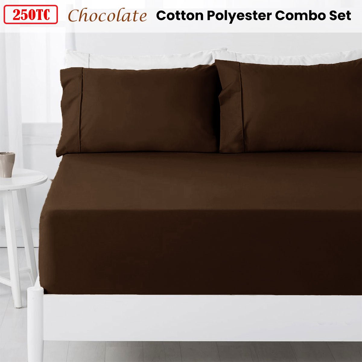Luxury 250 Thread Count Chocolate Brown Cotton Rich Queen Size Comforter Set - 38cm Deep Pocket for Hotel-Style Bedding | Perfect for Master Bedrooms, Guest Rooms & Airbnb Listings