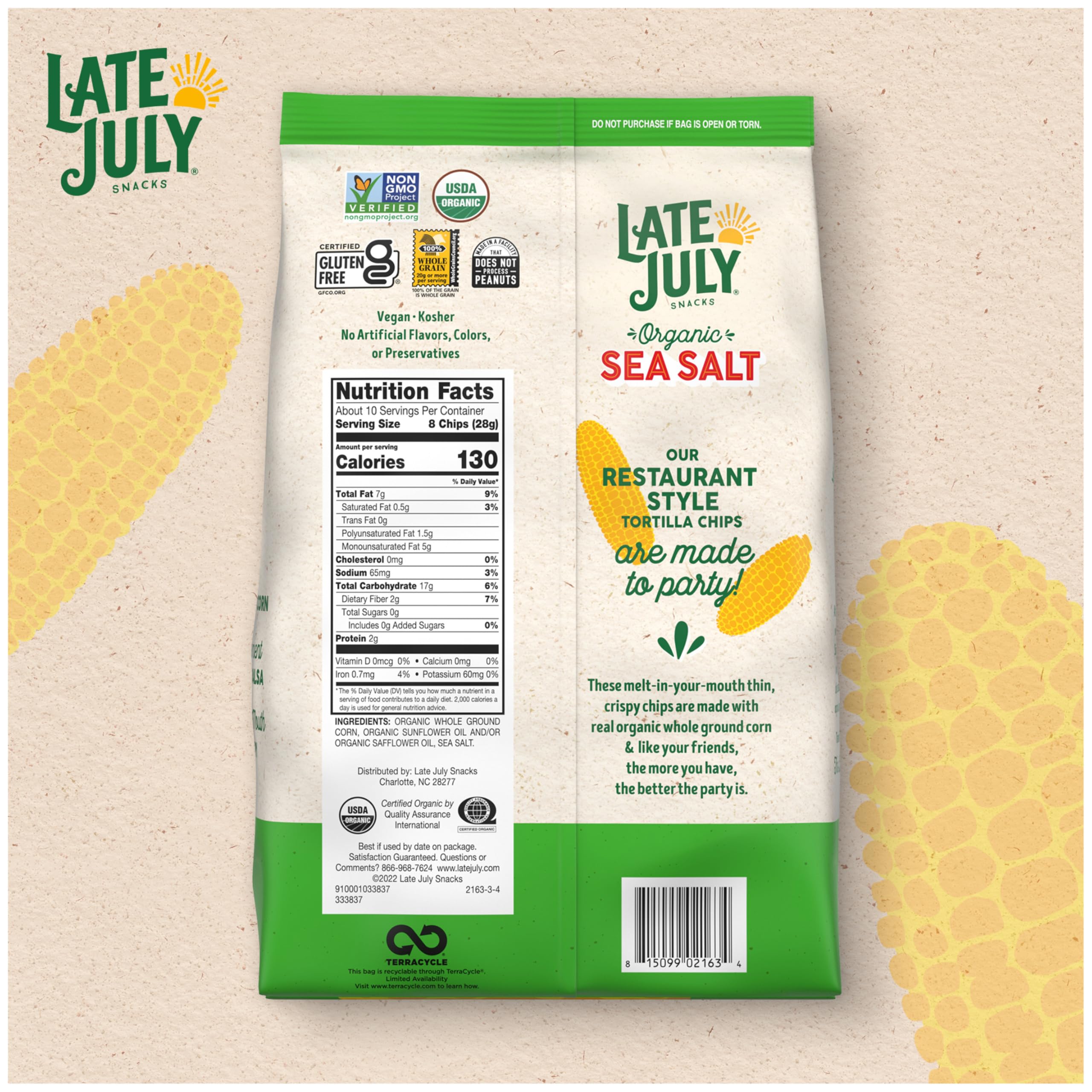 Organic Thin & Crispy Tortilla Chips with Sea Salt | Late July Snacks | 10.1 oz Bag | Perfect for Parties, Snacking & Healthy Diets