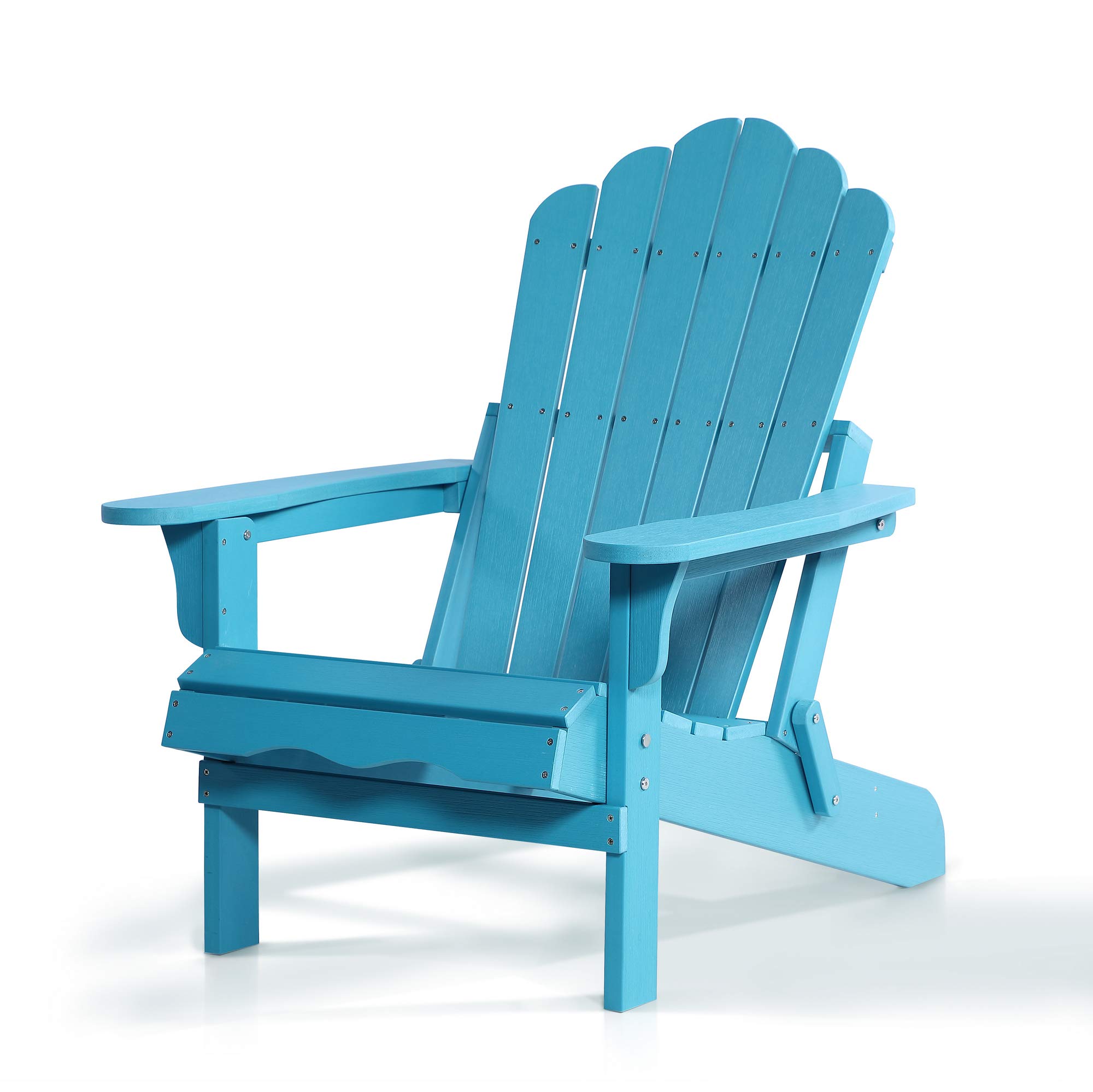 Modern Coastal Folding Poly Resin Adirondack Chair - Lightweight Outdoor Patio Furniture, Turquoise Blue - Perfect for Beach, Poolside, Garden & Backyard Relaxation