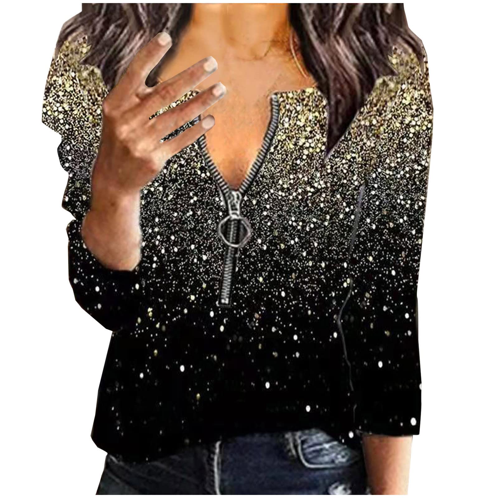 Women's Waffle Knit Shirt - Dressy Casual Half Zip V-Neck Long Sleeve Blouse - Loose Fitting Tunic Top to Hide Belly - Perfect for Work, Date Night & Everyday Wear