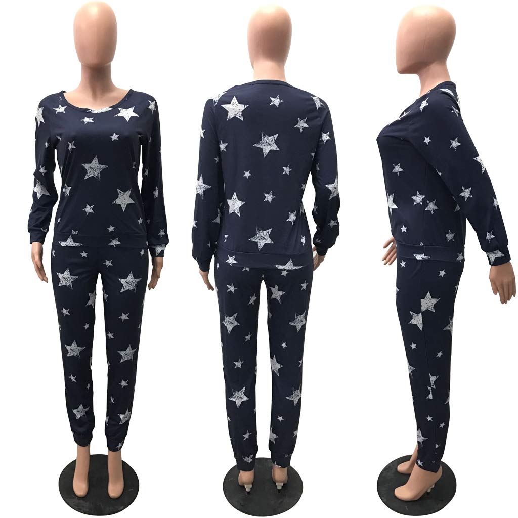 2-Piece Women's Casual Tracksuit Set - Long Sleeve Star Print Sweatshirt & Jogger Pants Outfit | Comfortable Lounge Wear for Home, Gym & Running